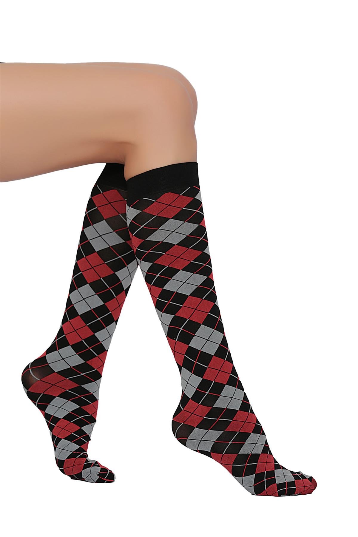 Veron Dizaltı Çorap SİYAH-KIRMIZI-GRİ