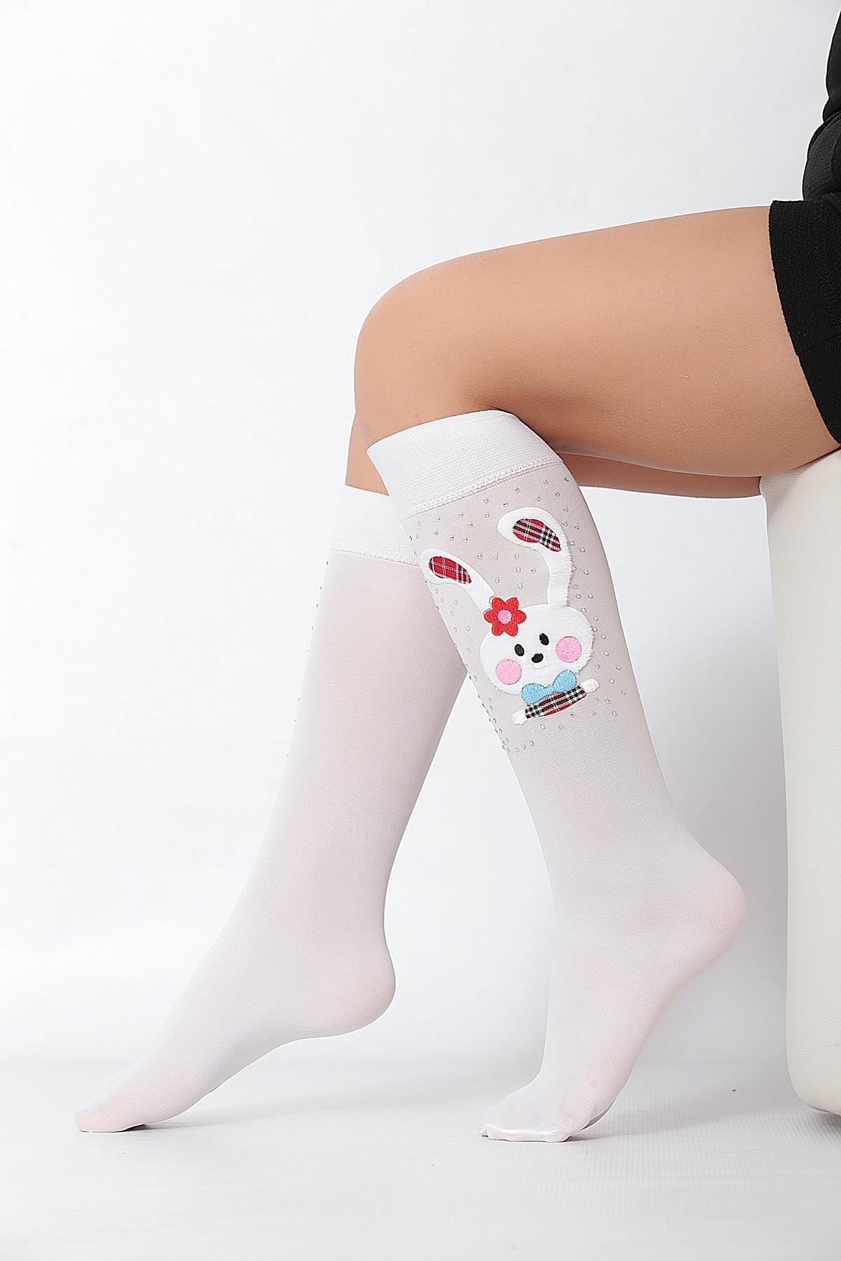 YONCA AKSESUARLI ÇOCUK DİZALTI ÇORAP BEYAZ