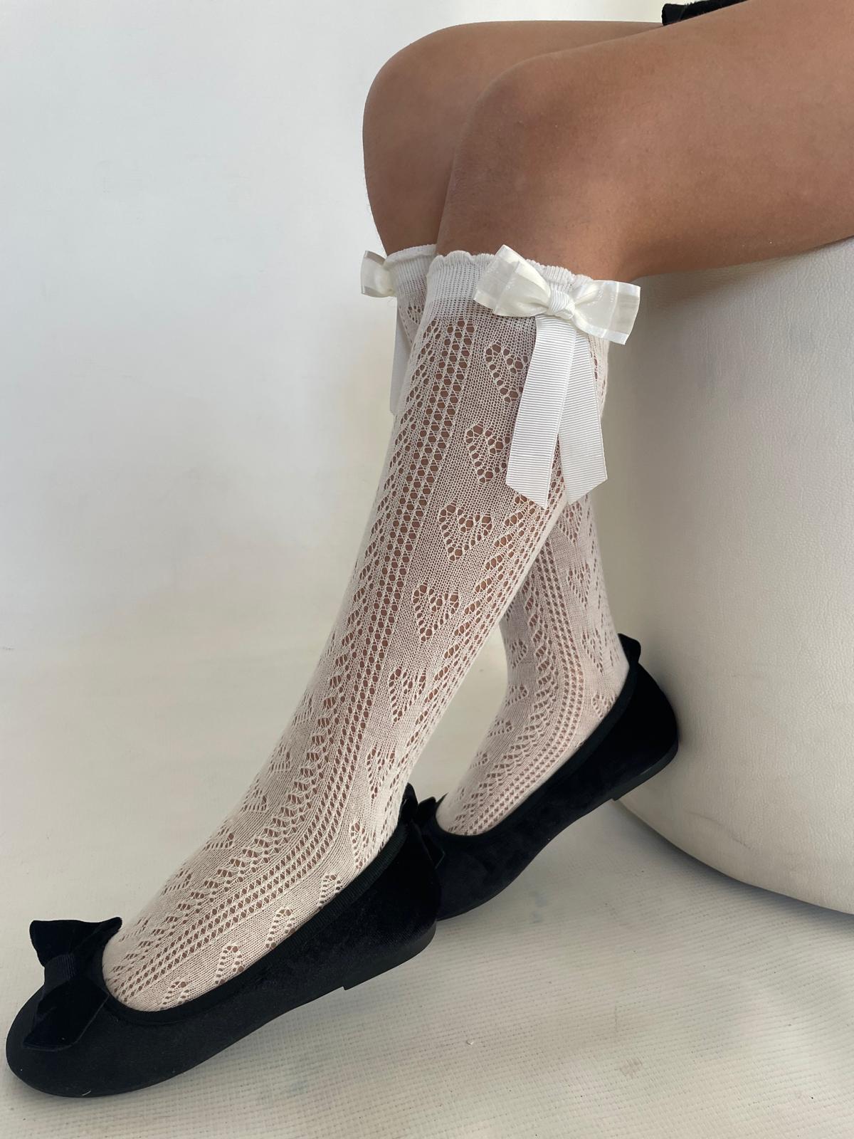 SİMLA AKSESUARLI KOTON ÇOCUK DİZALTI ÇORAP BEYAZ