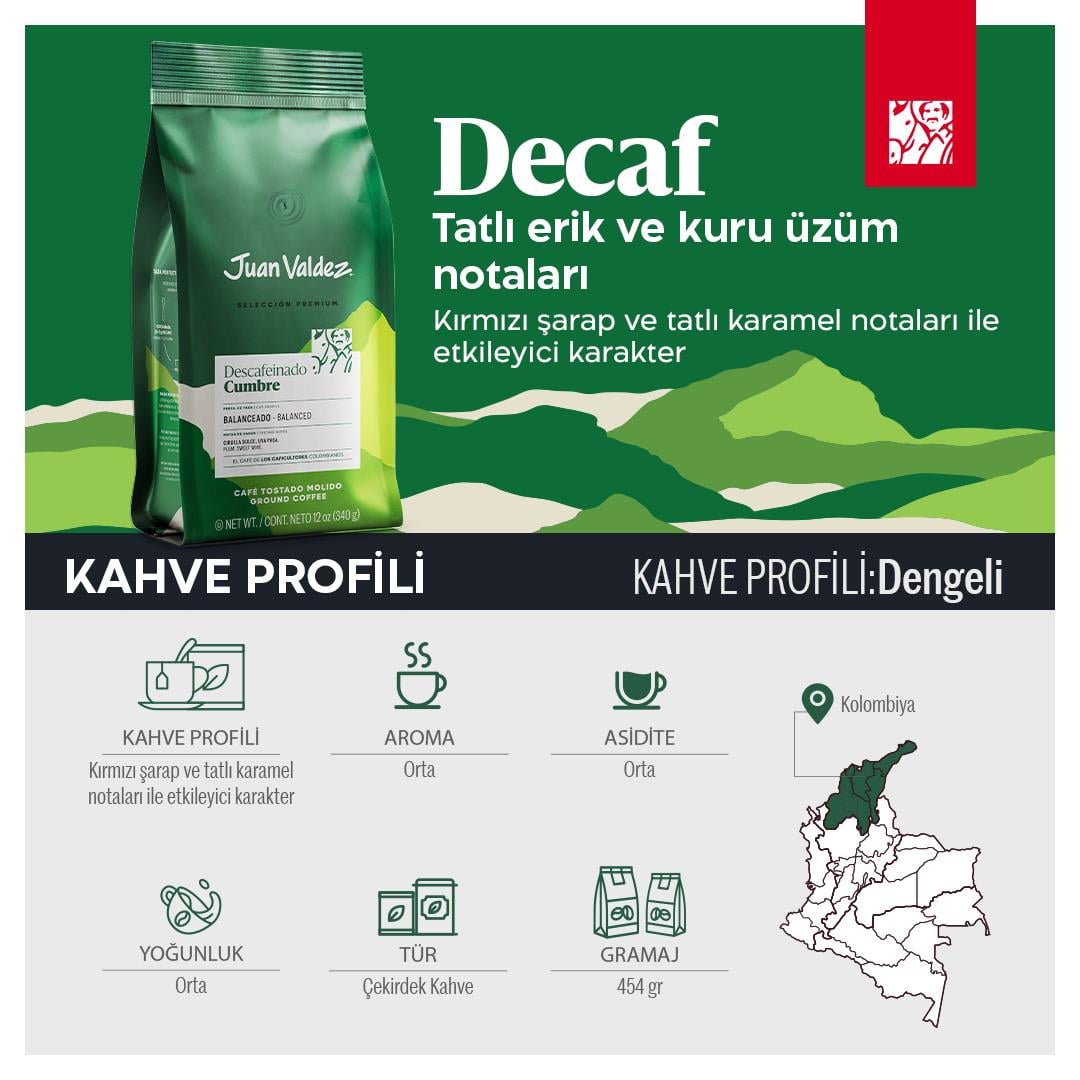 Juan ValdezCumbre Kafeinsiz Öğütülmüş Filtre Kahve 340gr