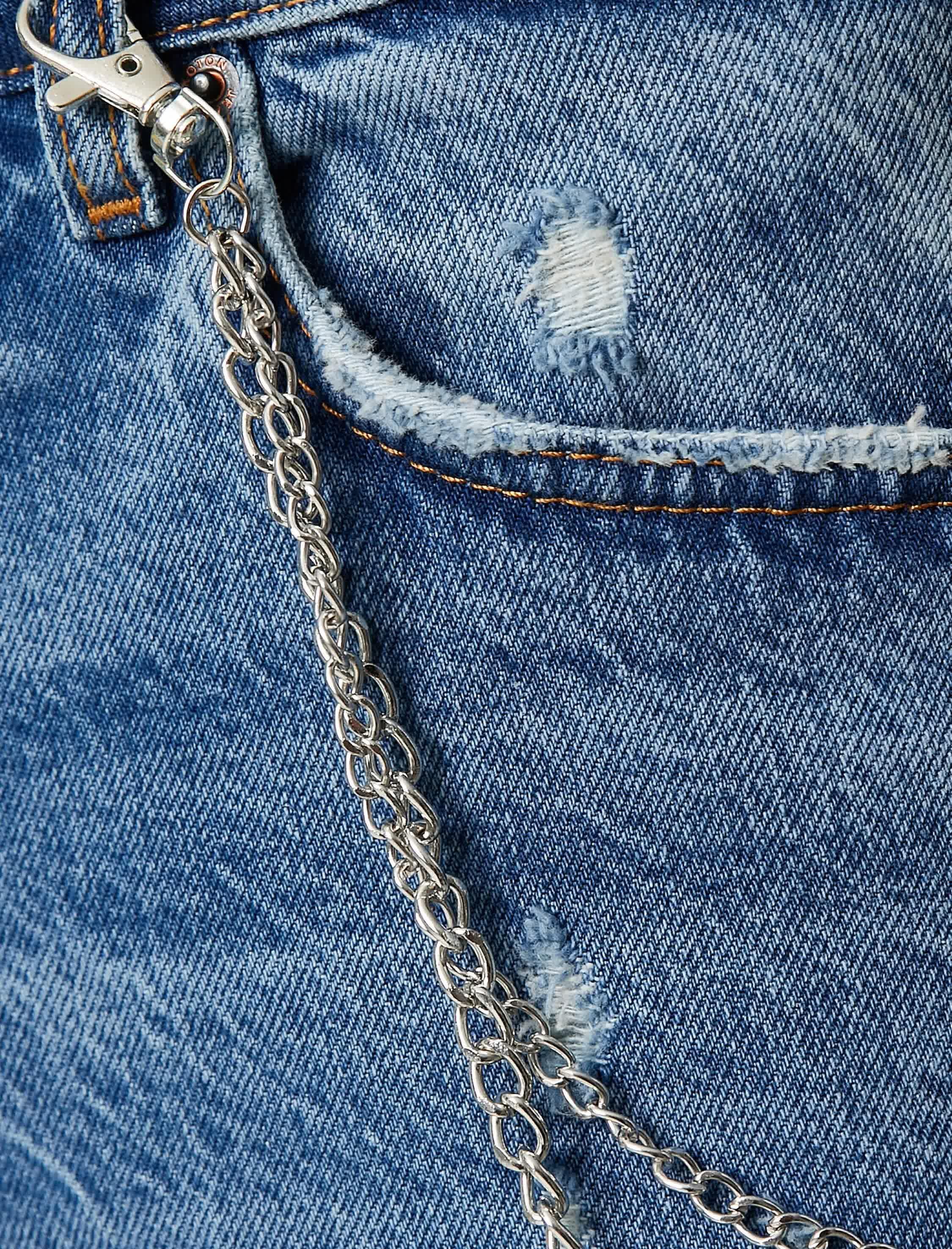 Yüksek Bel Kot Pantolon Zincir Detaylı Hafif Dar Paça - Mom Jean