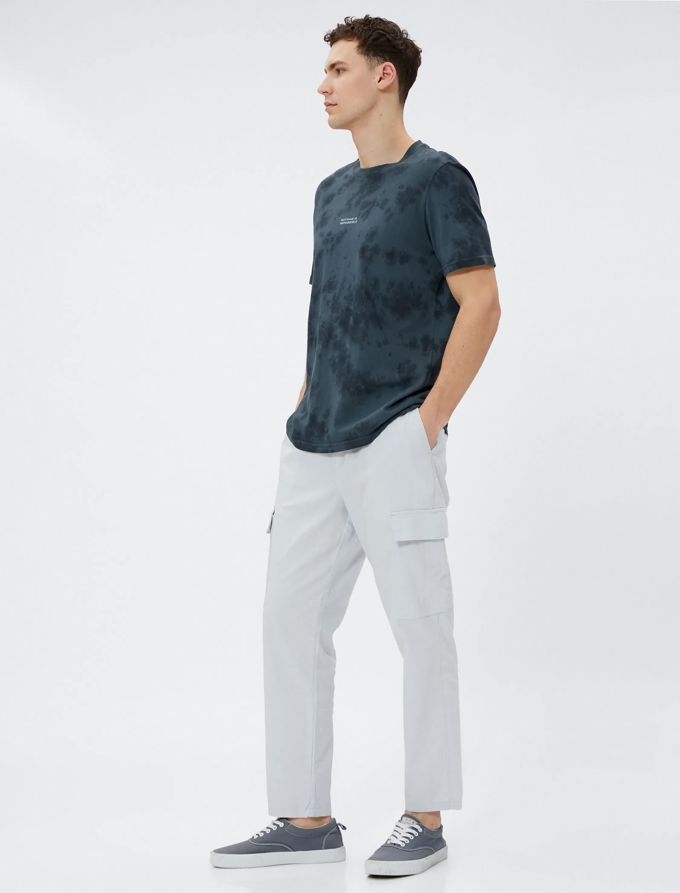 Gri Erkek Keten Karışım Jogger Kargo Pantolon