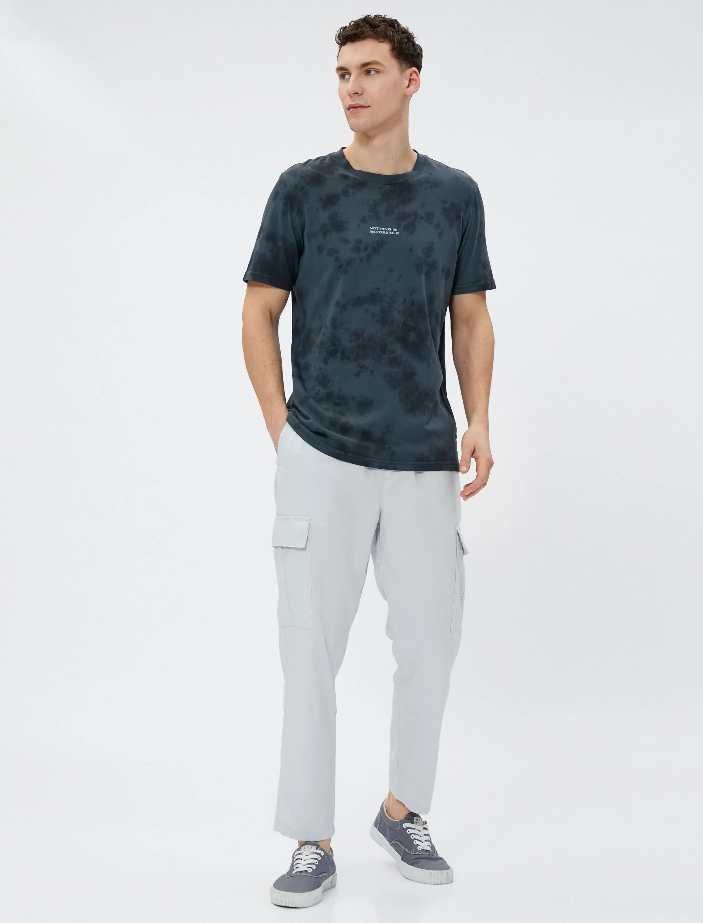 Gri Erkek Keten Karışım Jogger Kargo Pantolon