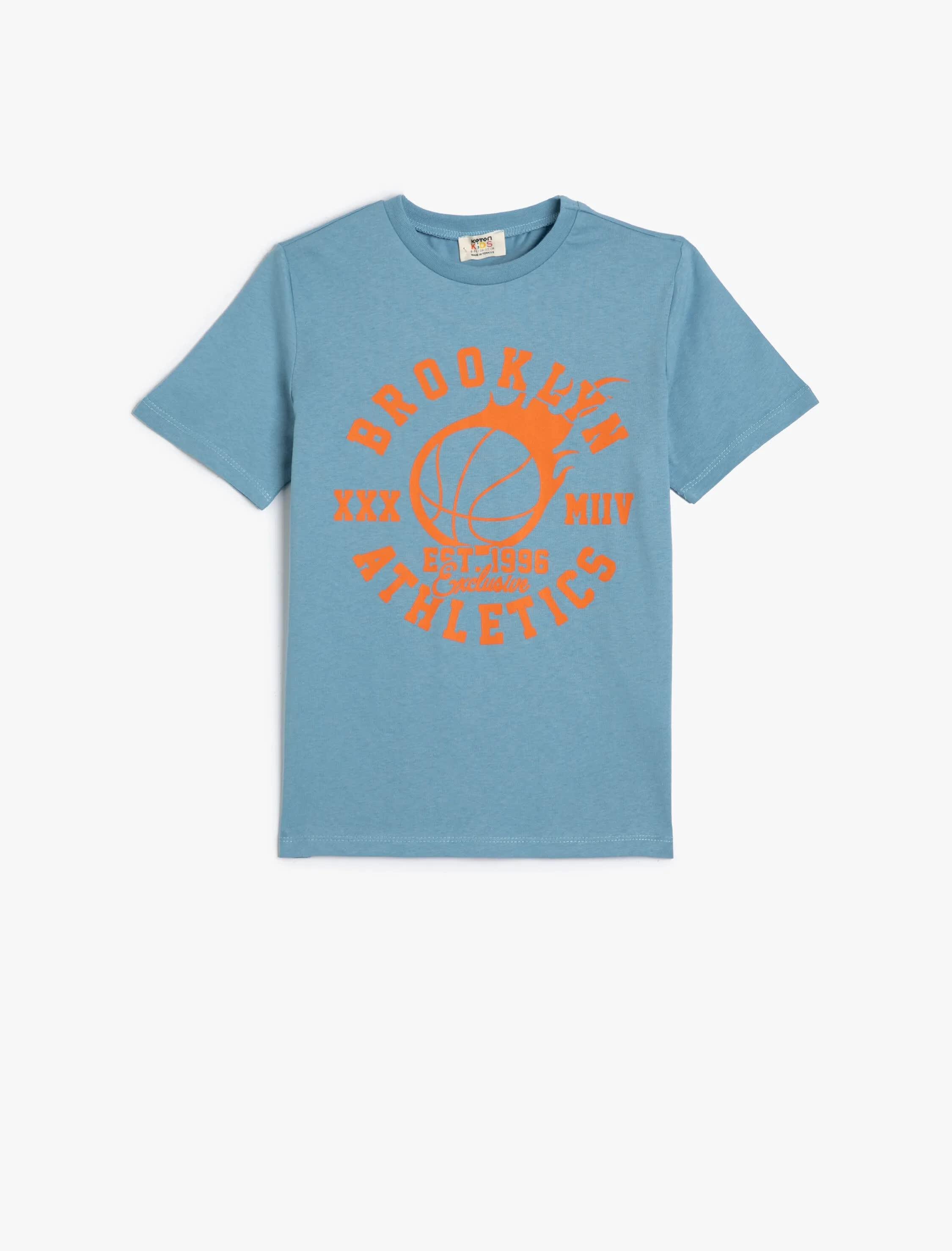 Erkek Çocuk Baskılı Tişört Bisiklet Yaka Kısa Kollu Pamuklu