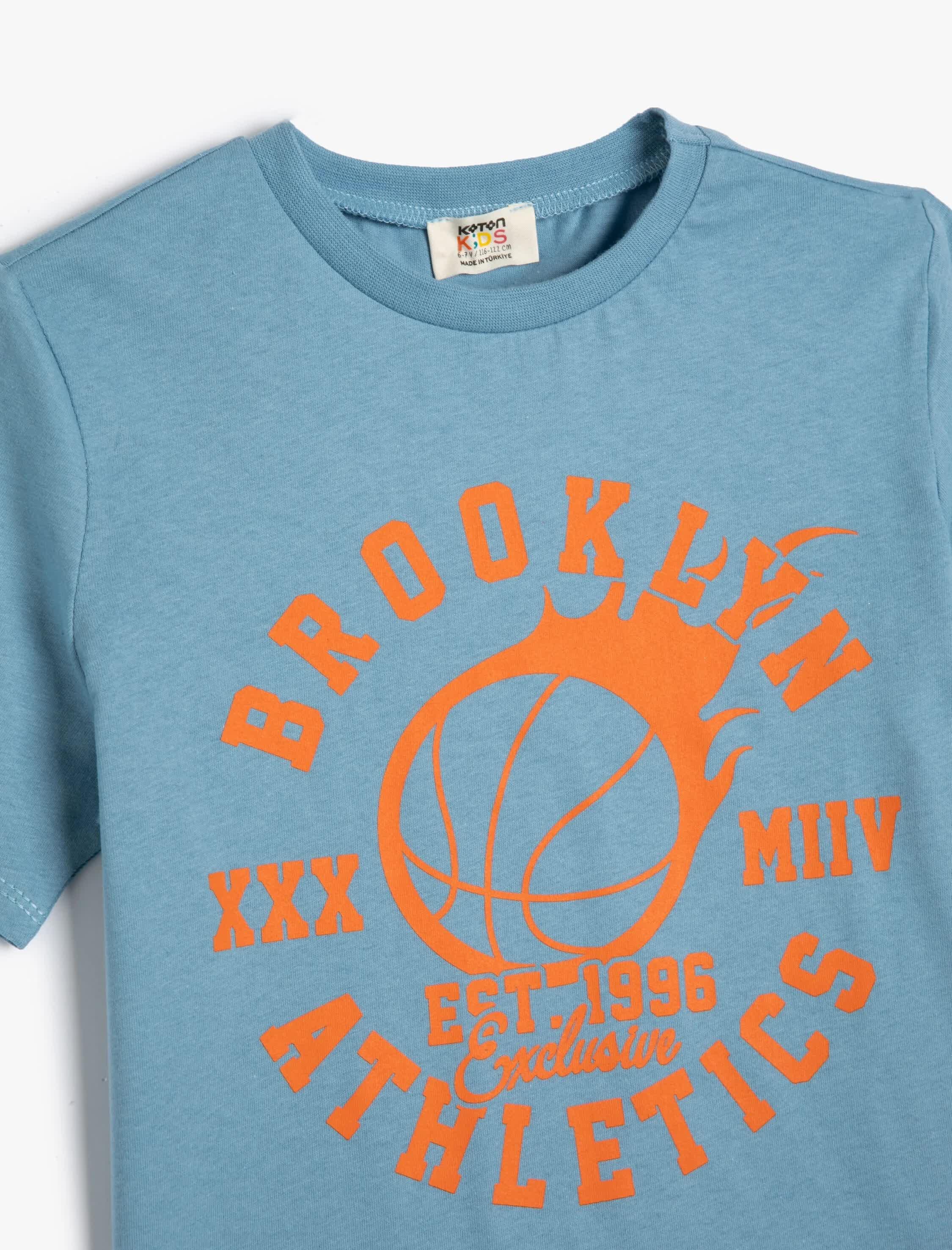 Erkek Çocuk Baskılı Tişört Bisiklet Yaka Kısa Kollu Pamuklu