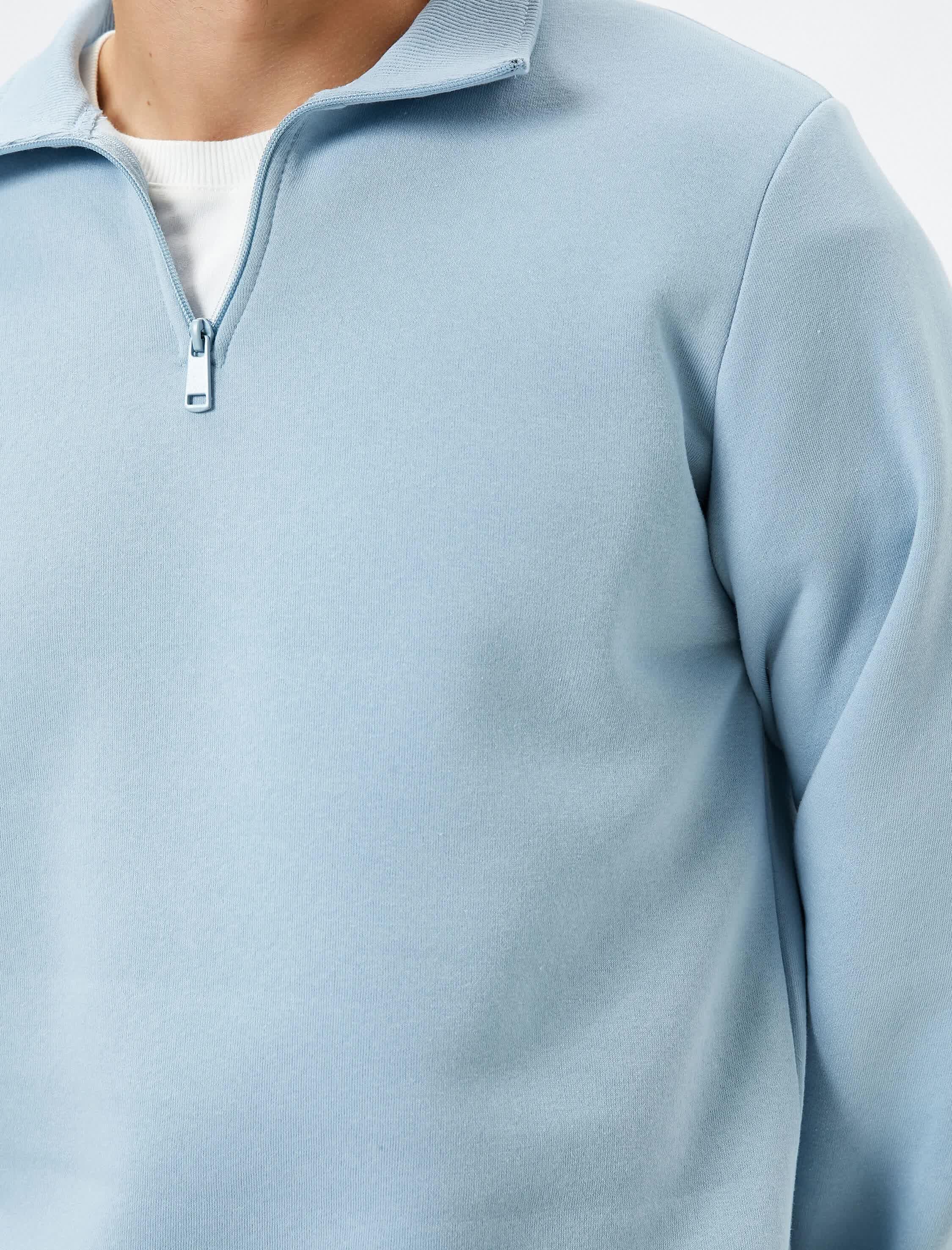 Mavi Erkek Yarım Fermuarlı Sweatshirt Dik Yaka Uzun Kollu