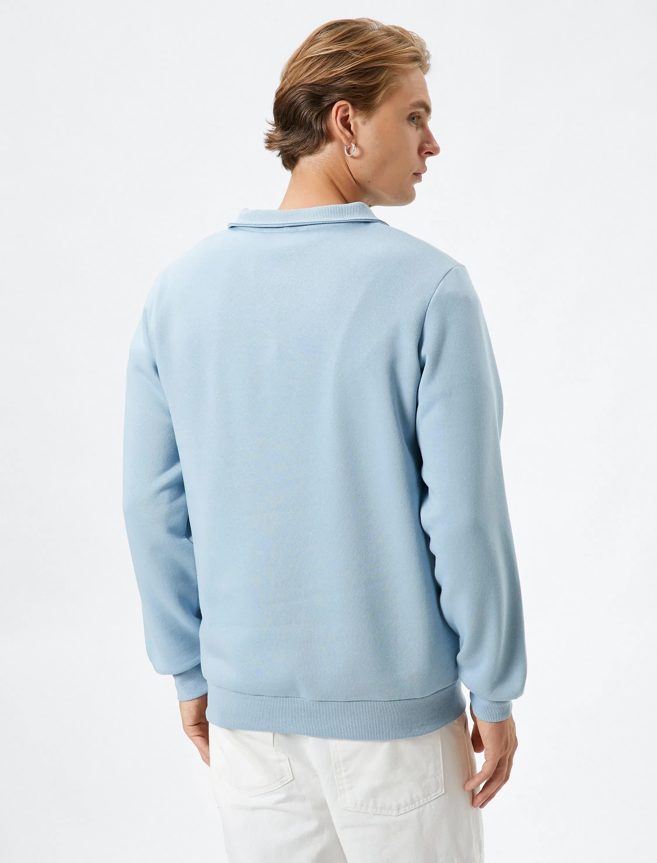 Mavi Erkek Yarım Fermuarlı Sweatshirt Dik Yaka Uzun Kollu