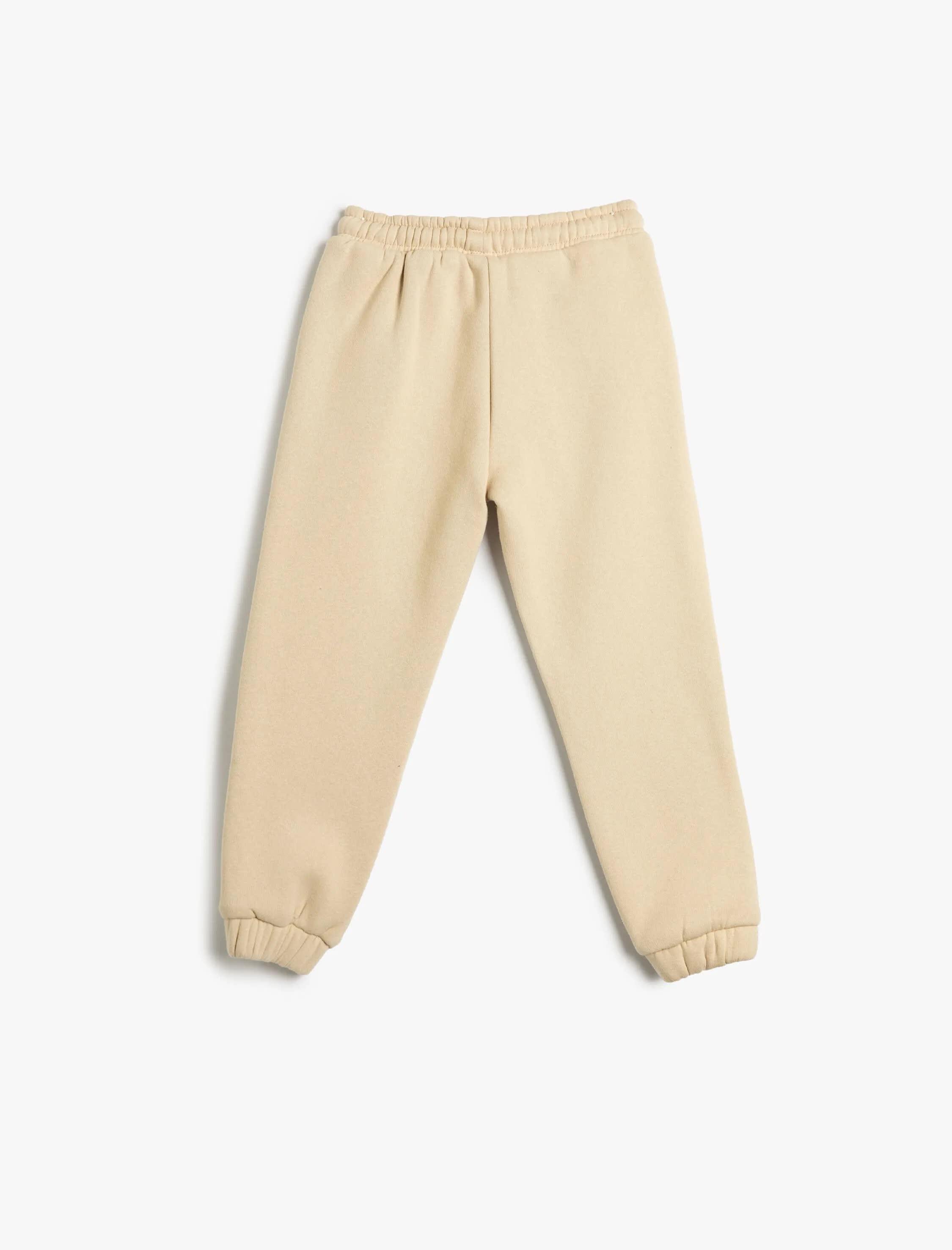 Bej Erkek Çocuk Basic Jogger Eşofman Altı Beli Bağlamalı Cep Detaylı Şardonlu