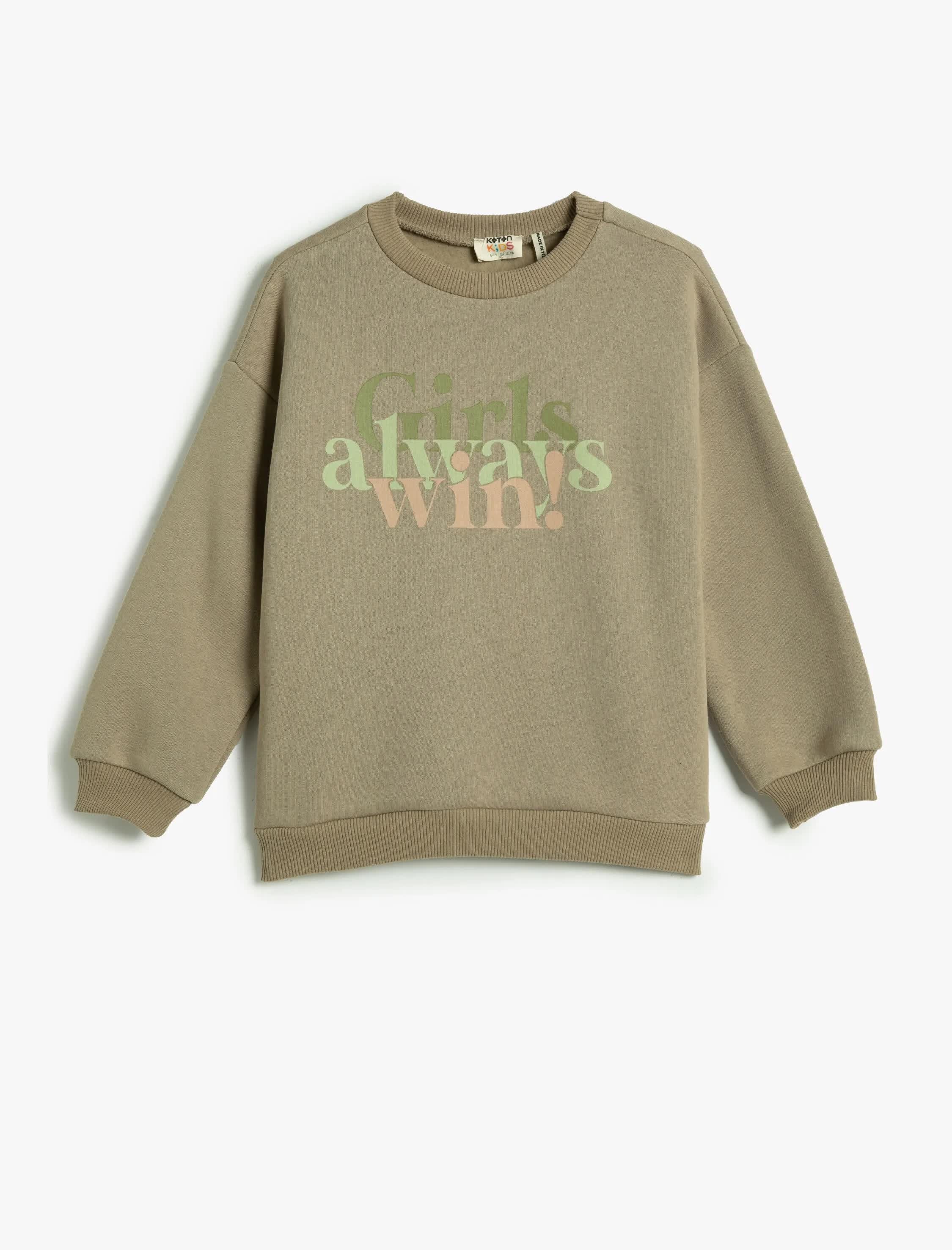 Kız Çocuk Sweatshirt Şardonlu Uzun Kollu Bisiklet Yaka Baskılı