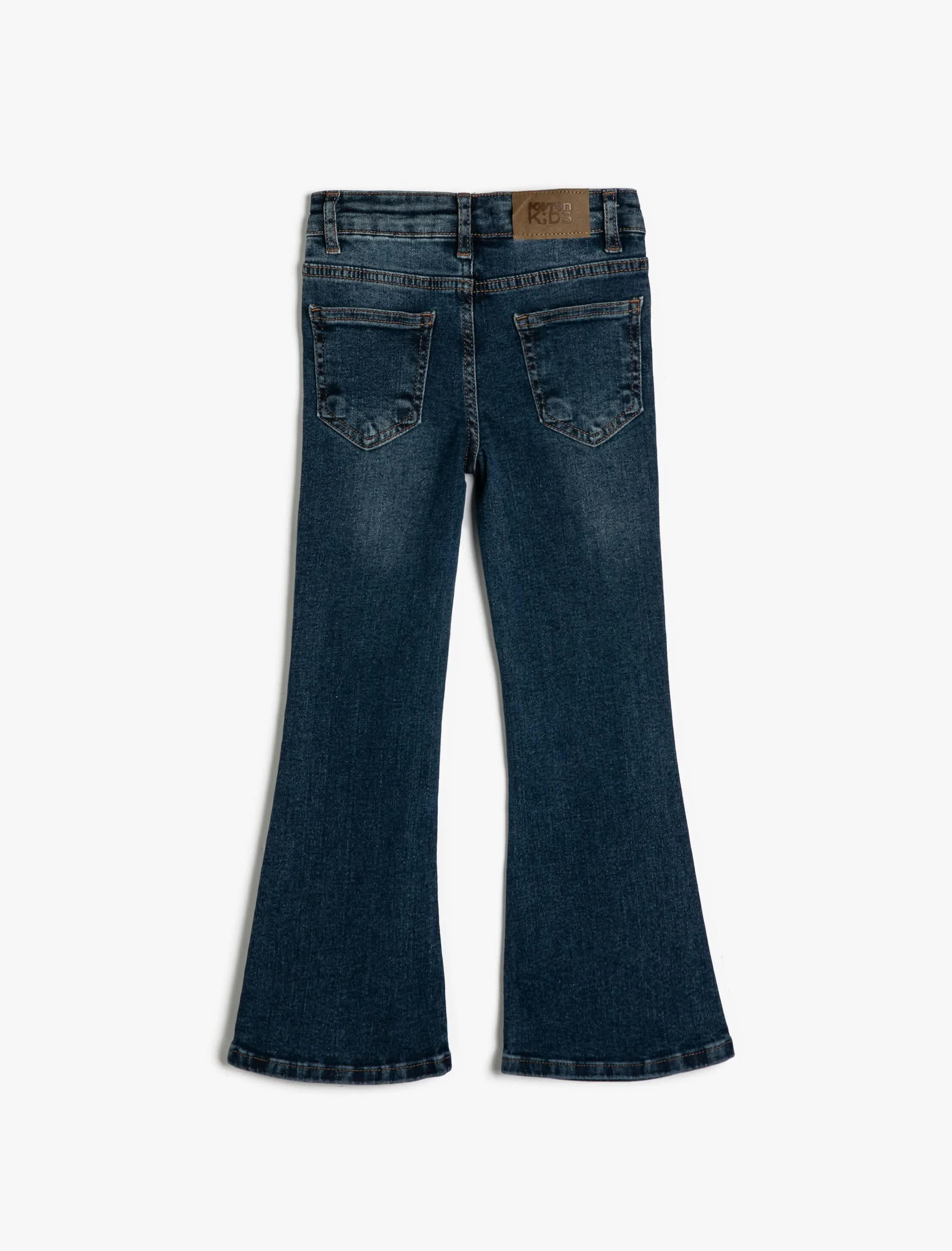 Kız Çocuk İspanyol Paça Trendy Kot Pantolon - Flare Jean Koyu İndigo