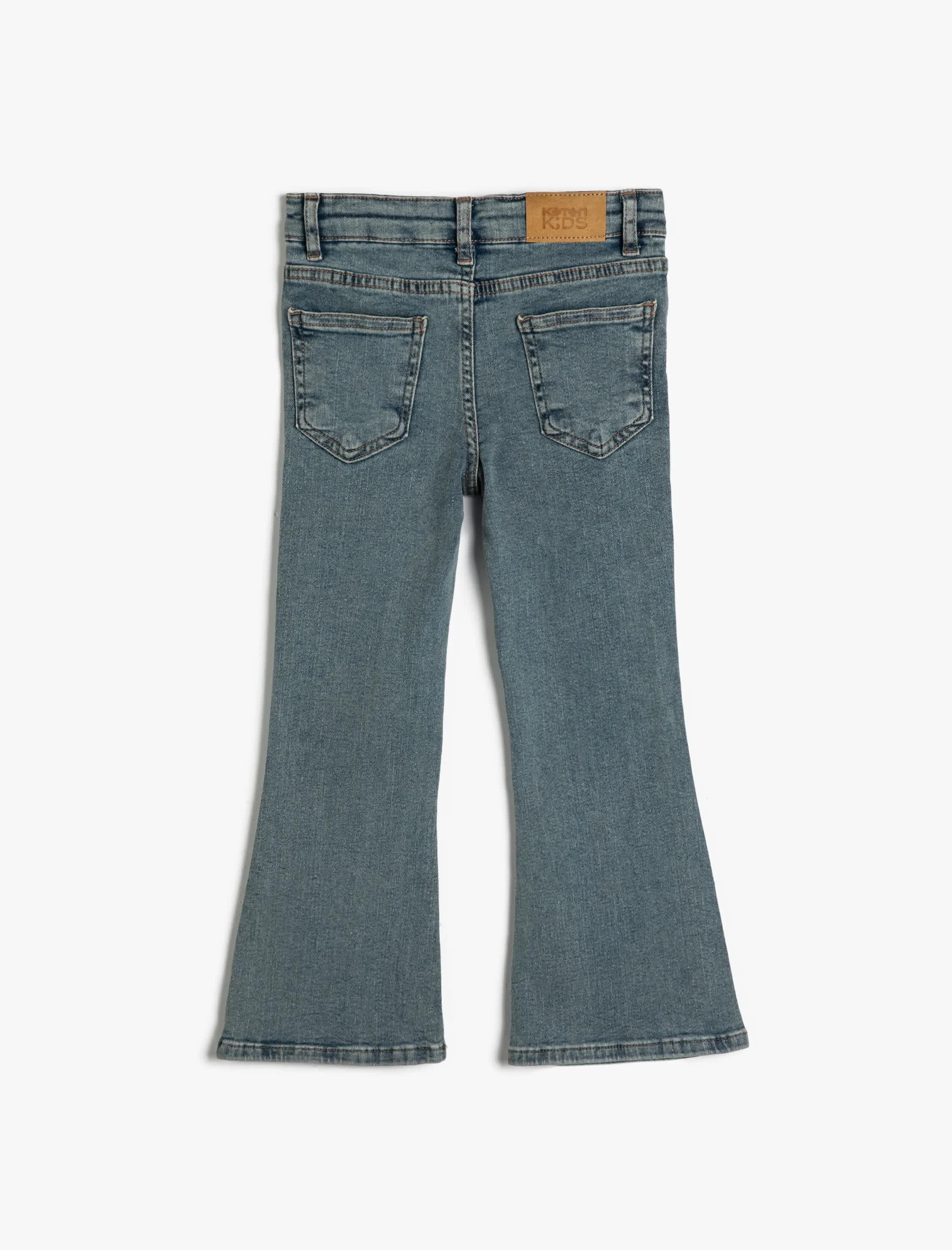 Kız Çocuk İspanyol Paça Trendy Kot Pantolon - Flare Jean Açık İndigo