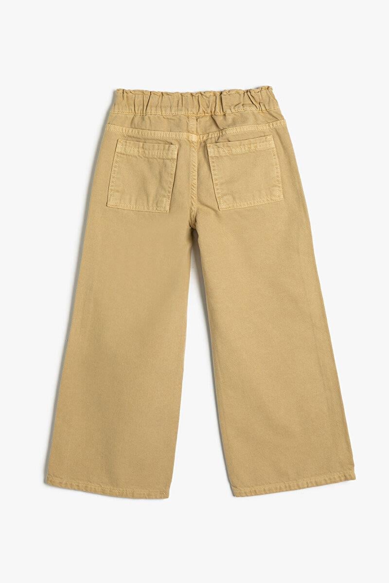 Kız Çocuk Geniş Paça Bej Pantolon