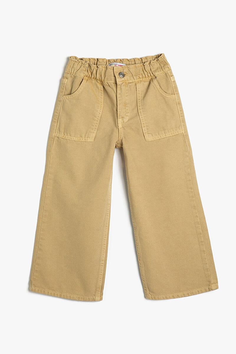 Kız Çocuk Geniş Paça Bej Pantolon