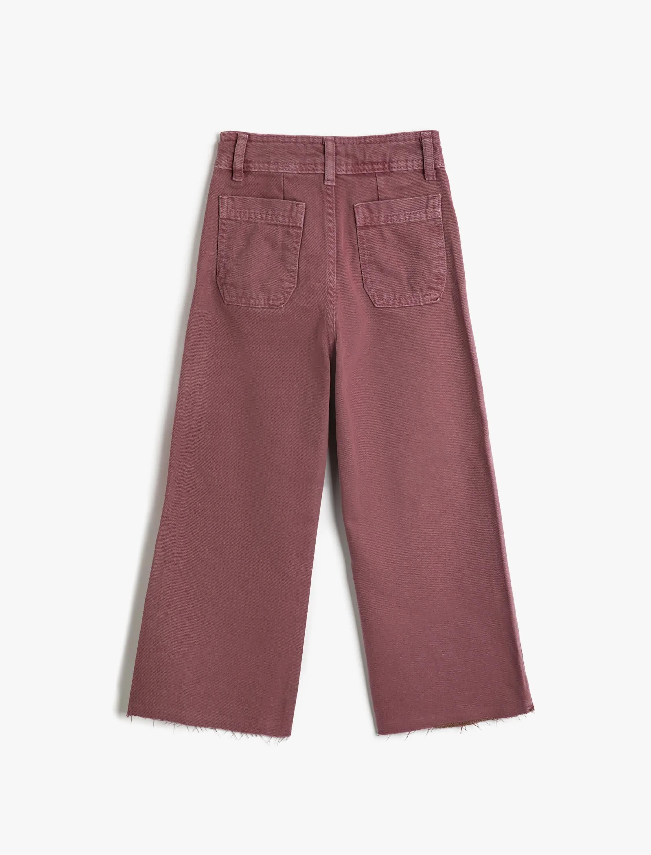 Kız Çocuk Kot Pantolon Bol Paça Cep Detaylı Pamuklu - Wide Leg Jean