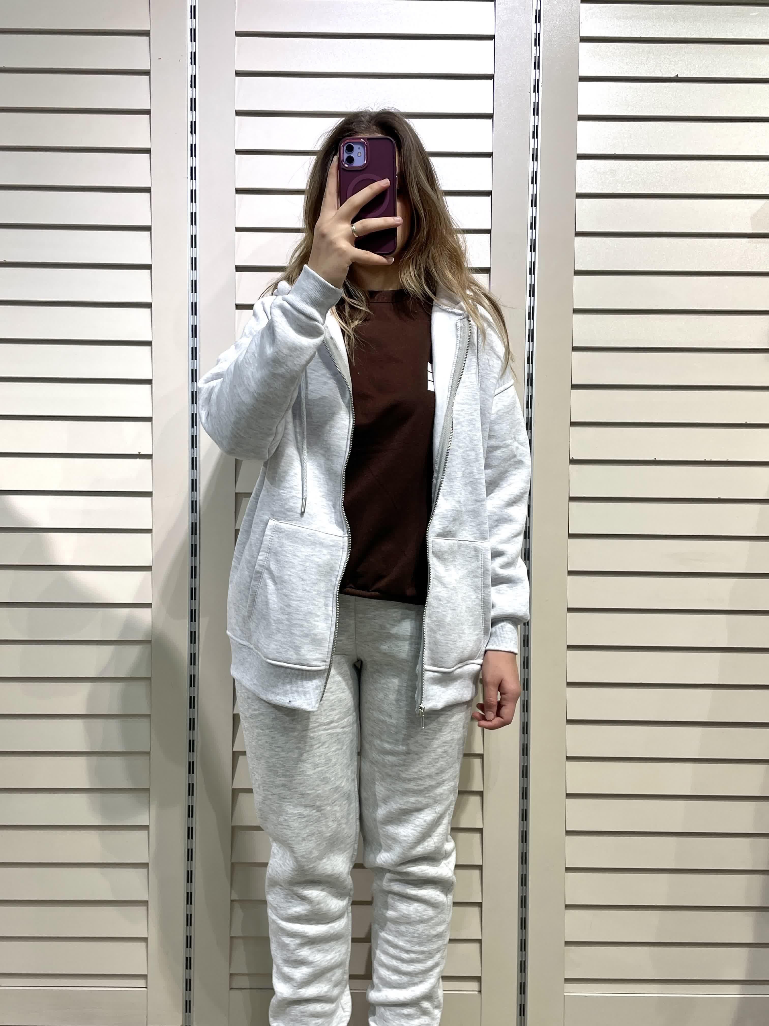 Gri Kadın Fermuarlı Kapüşonlu Sweatshirt