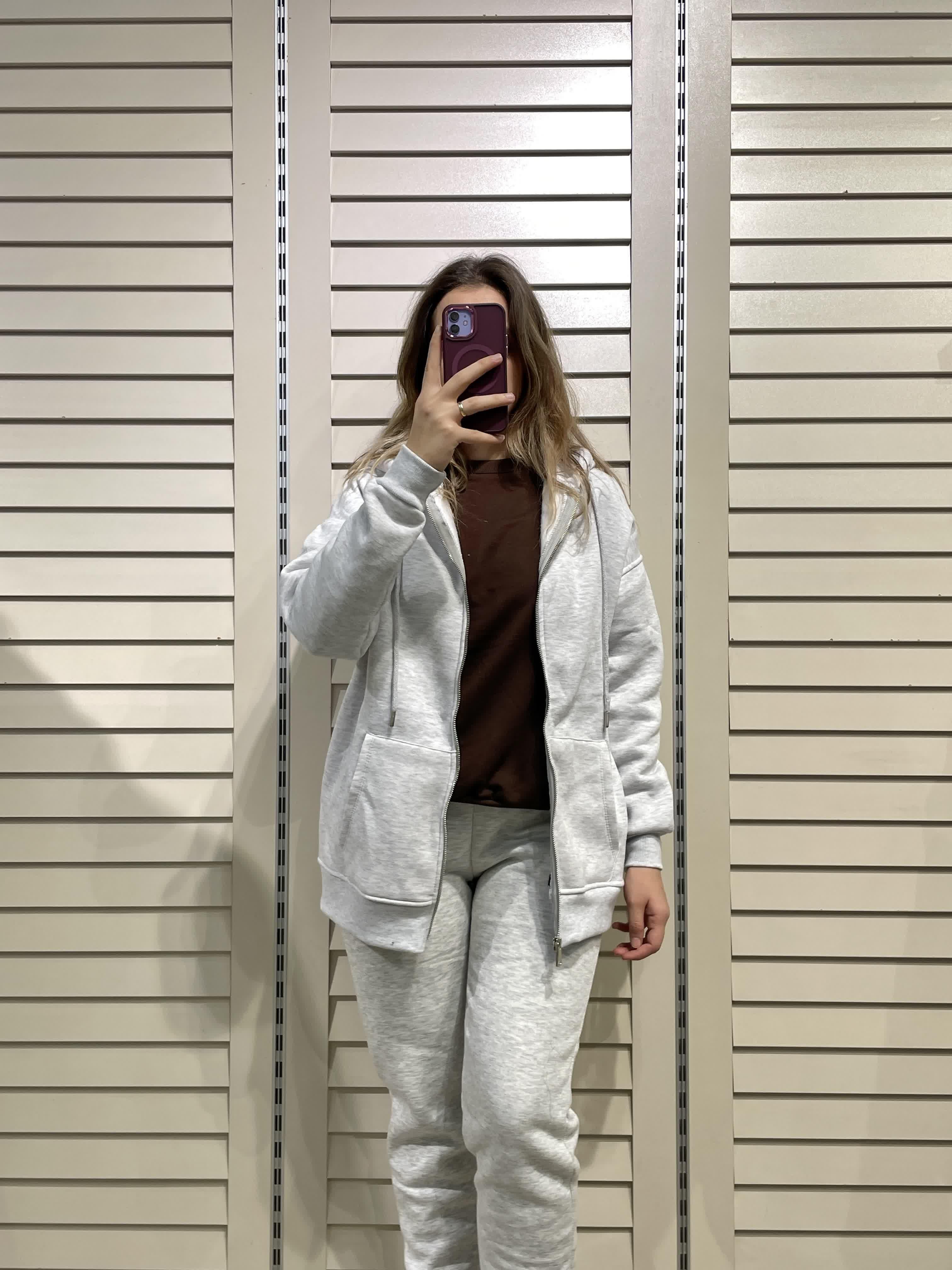 Gri Kadın Fermuarlı Kapüşonlu Sweatshirt