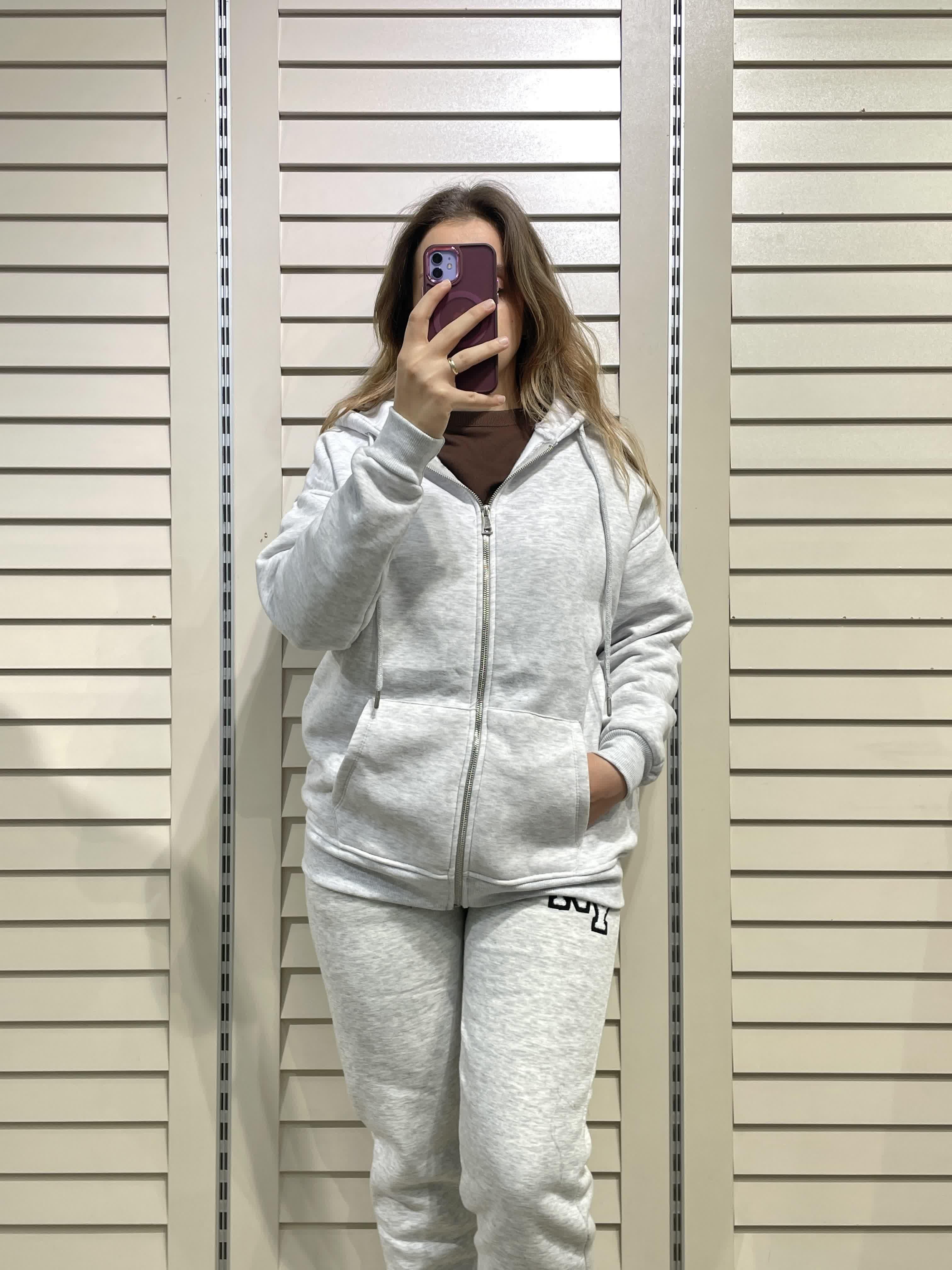 Gri Kadın Fermuarlı Kapüşonlu Sweatshirt