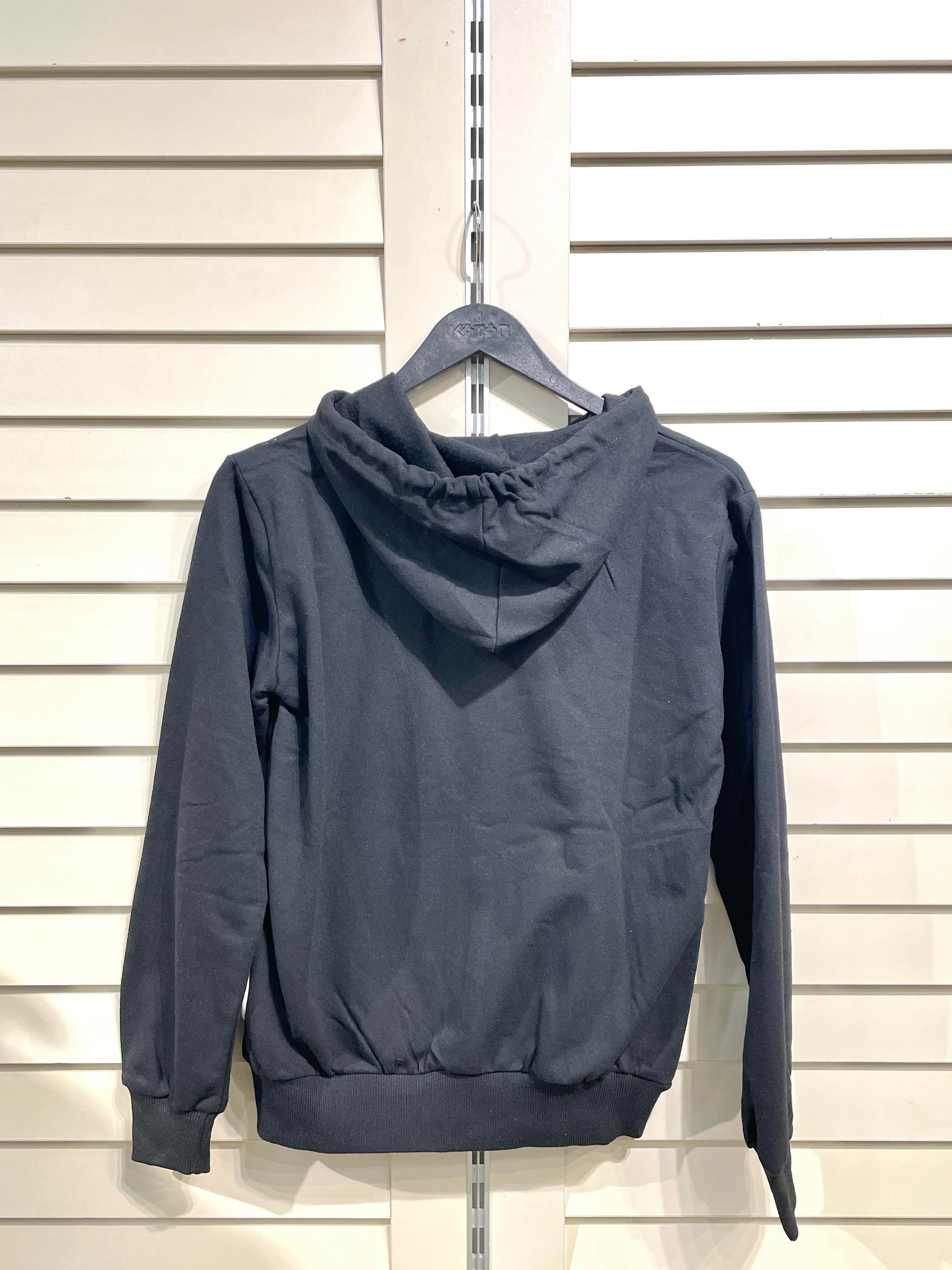 Siyah Kadın Fermuarlı Kapşonlu Sweatshirt