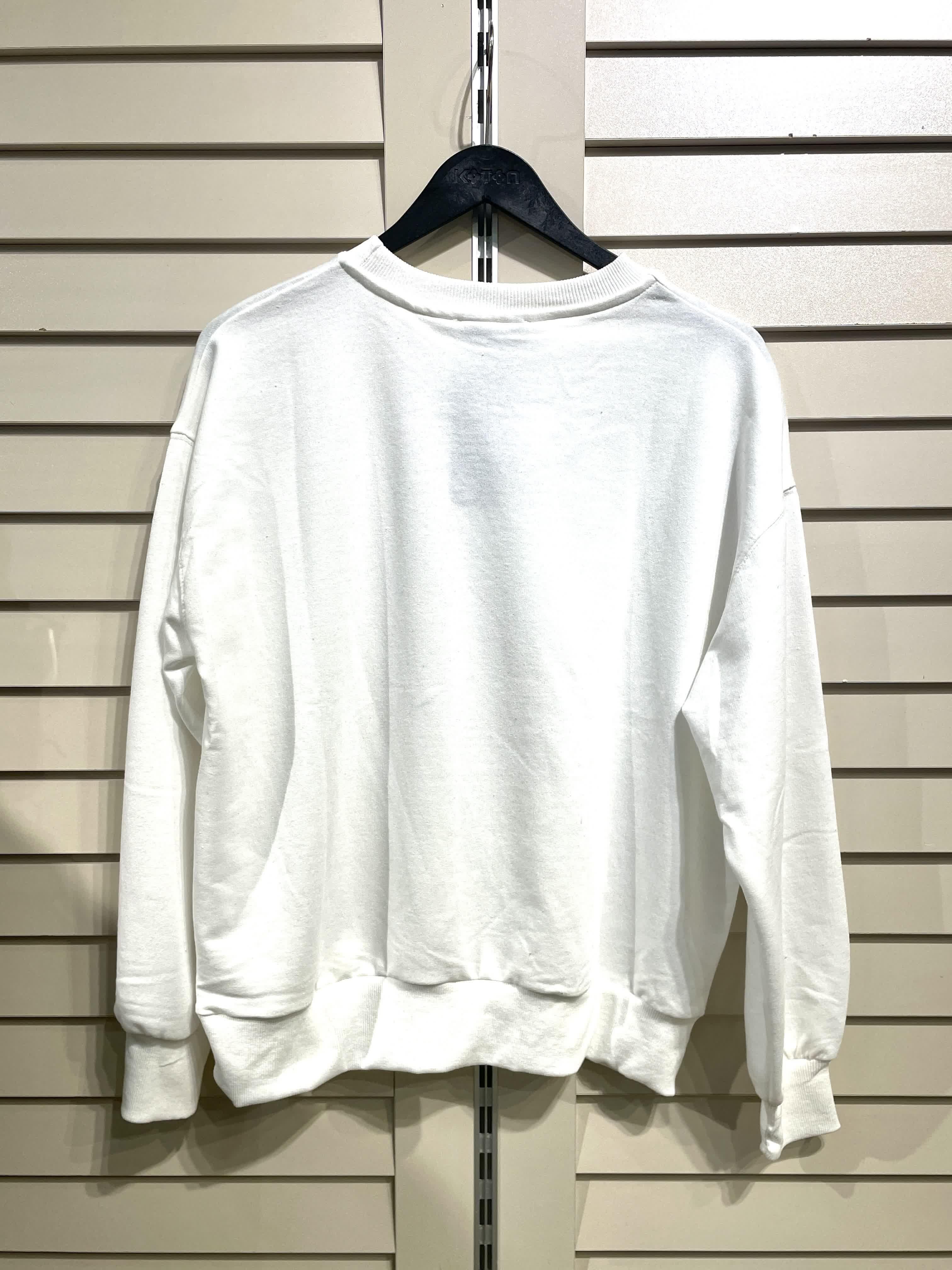 Beyaz Kadın Bisiklet Yaka İki İplik Sweatshirt