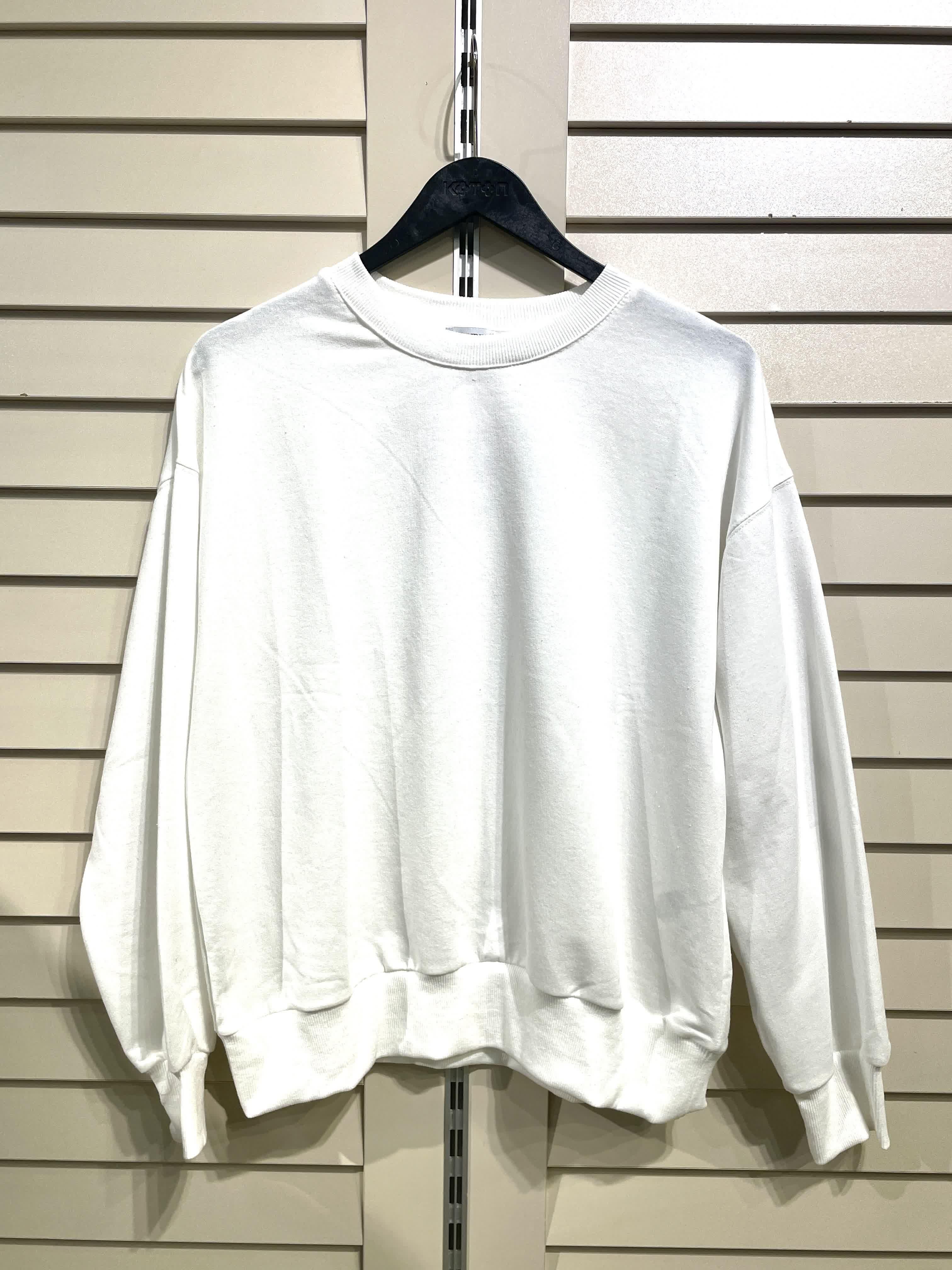 Beyaz Kadın Bisiklet Yaka İki İplik Sweatshirt