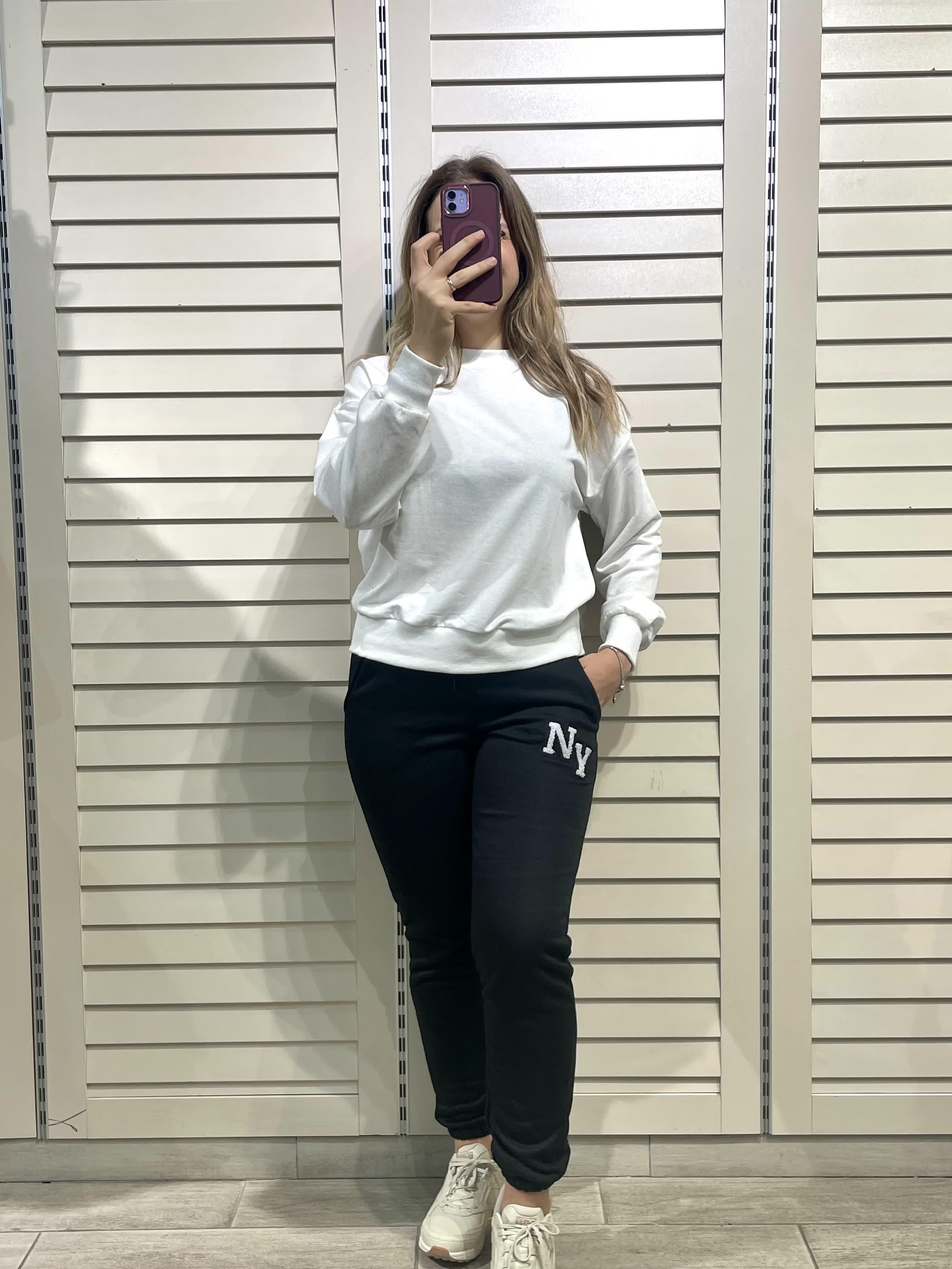 Beyaz Kadın Bisiklet Yaka İki İplik Sweatshirt