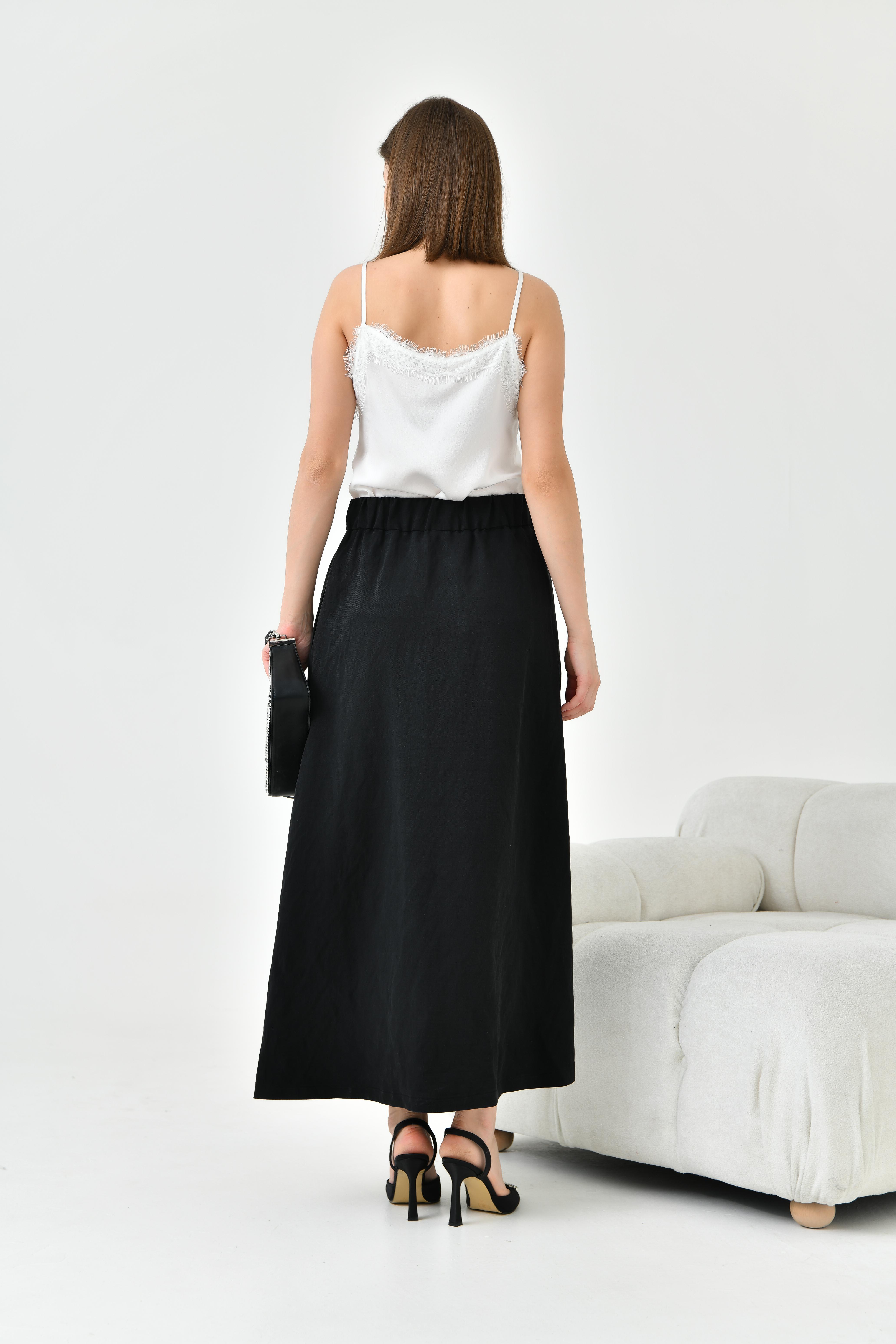 Garmi Kadın Düğmeli Etek Siyah