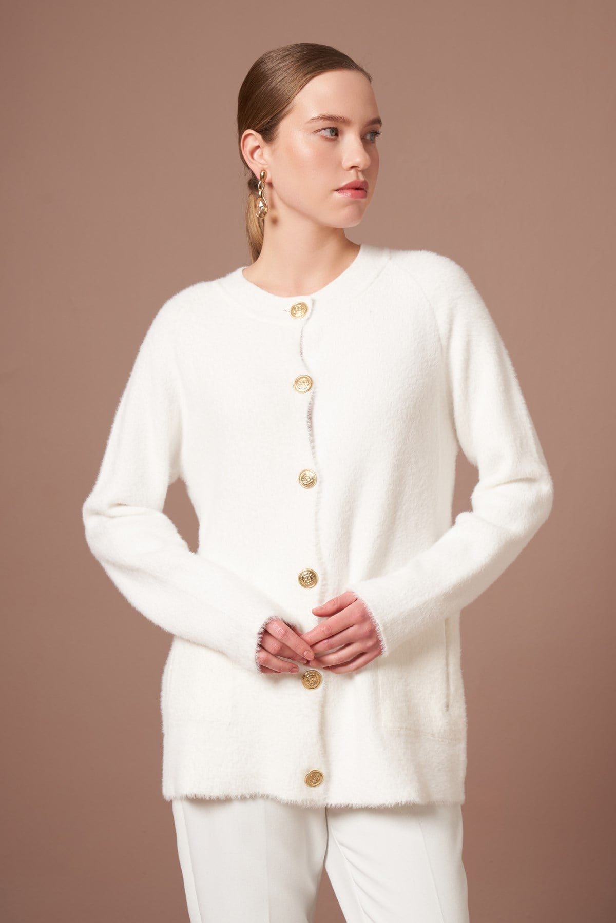 Kadın Angora Hırka Ekru