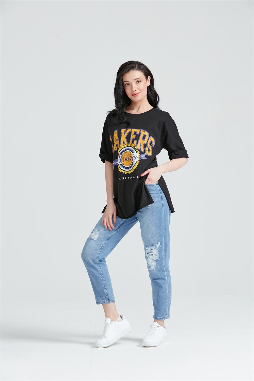 Kadın Baskılı T-Shirt Siyah