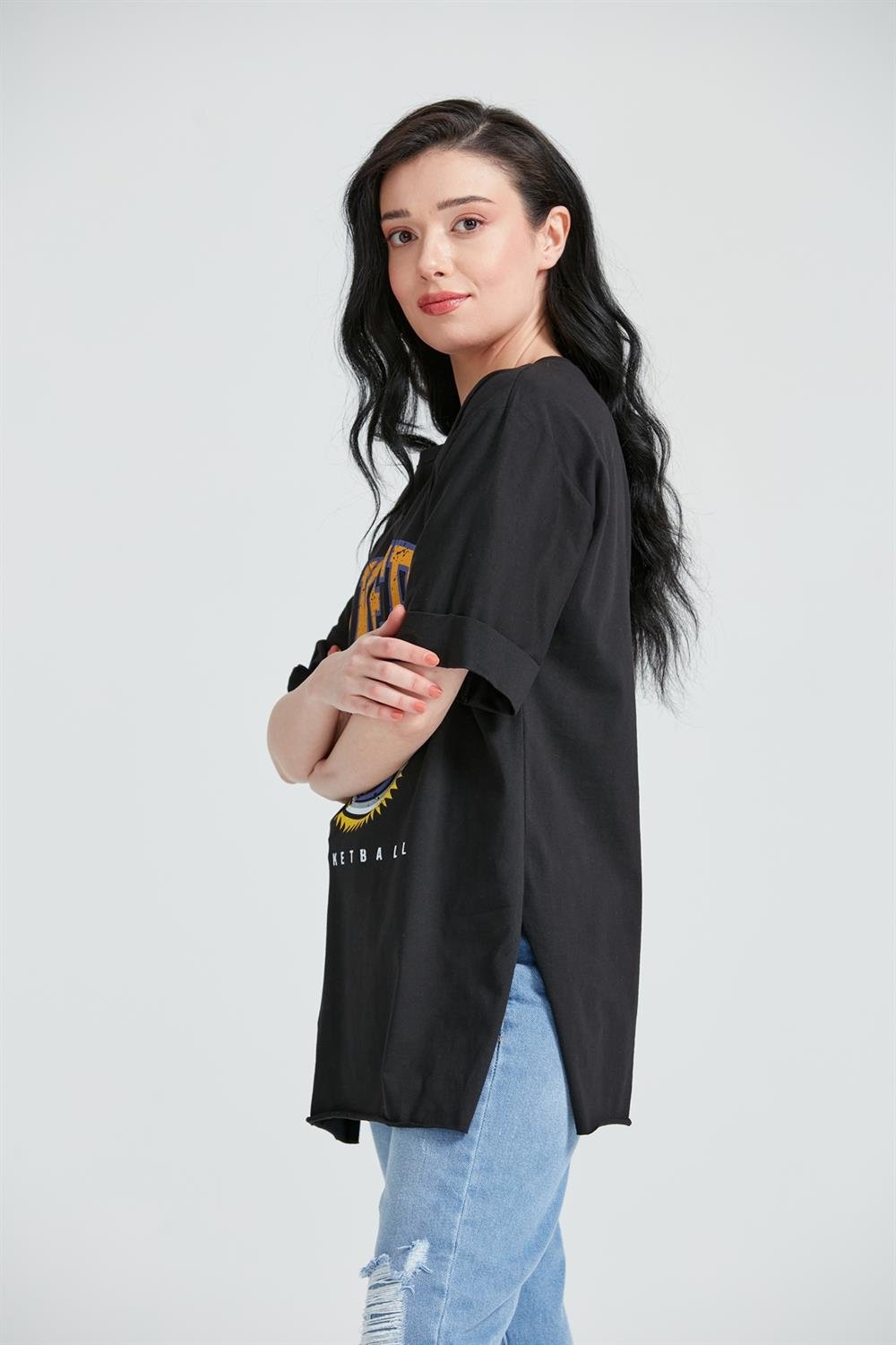 Kadın Baskılı T-Shirt Siyah