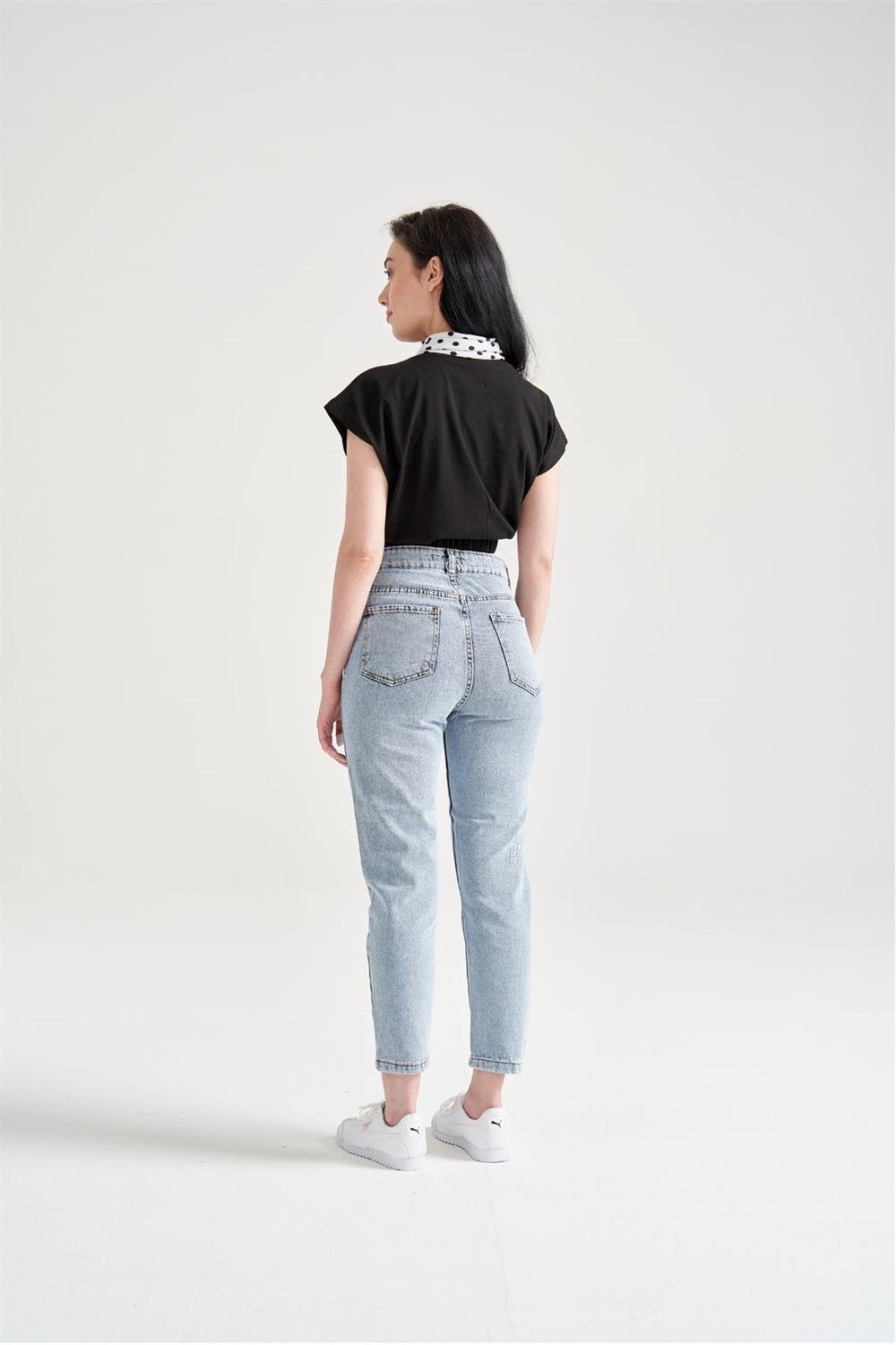 Kadın Beli Lastikli Basic T-Shirt Siyah