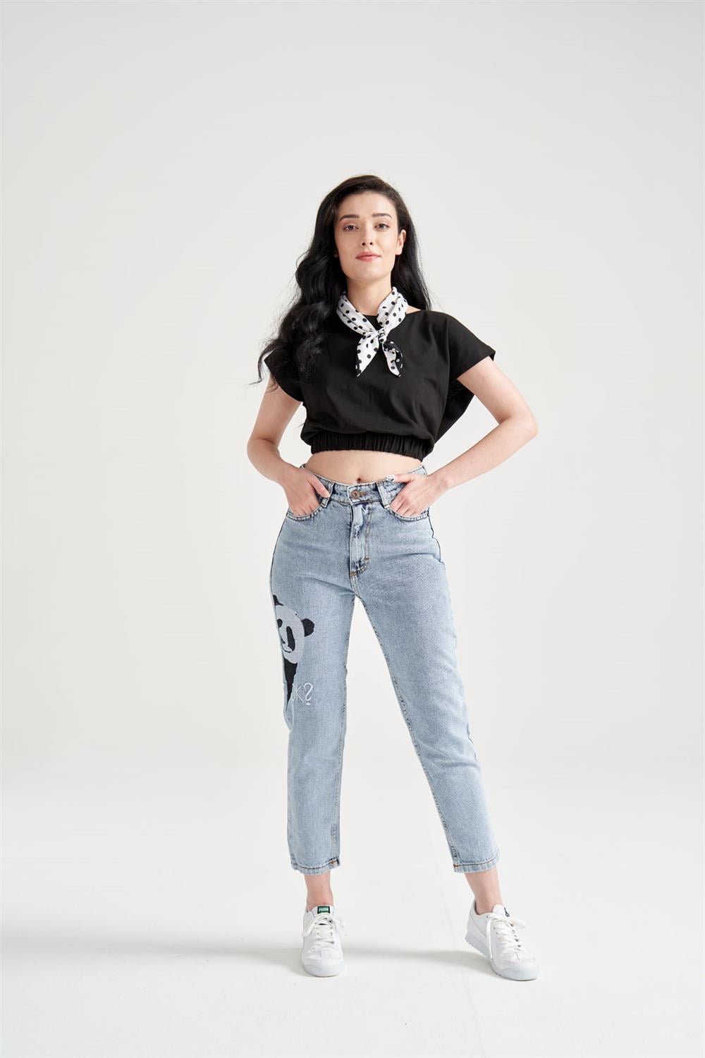 Kadın Beli Lastikli Basic T-Shirt Siyah