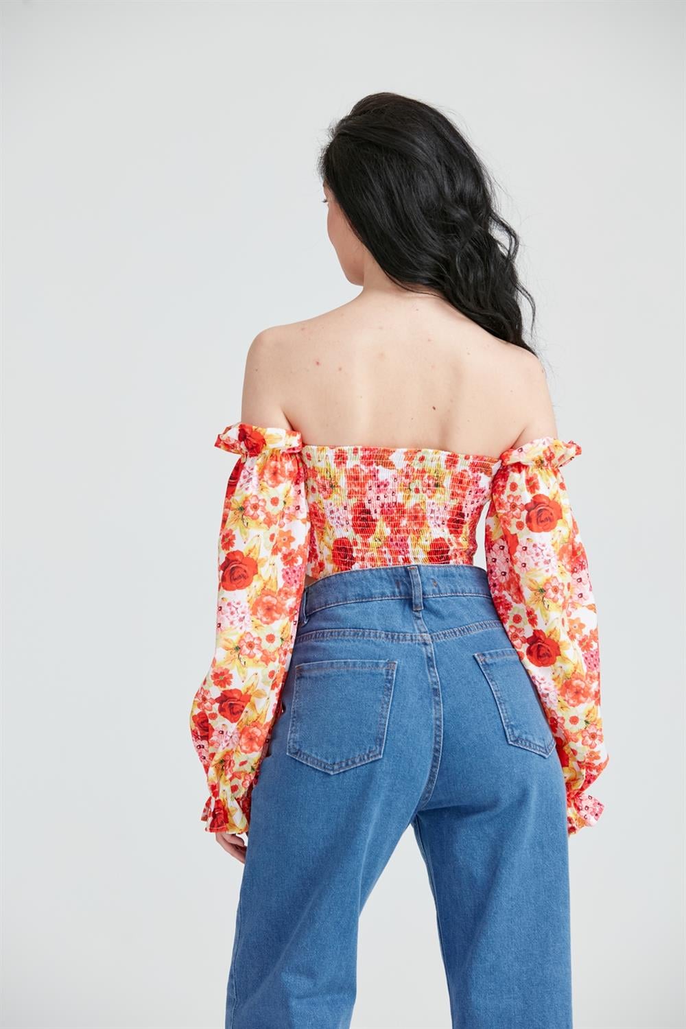 Kadın Çiçekli Crop Büstiyer Renkli