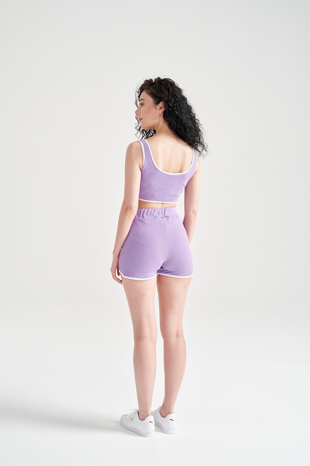 Kadın Crop Büstiyerli Pijama Takımı Lila