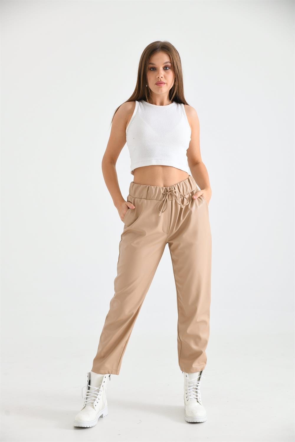 Kadın Deri Pantolon BEIGE