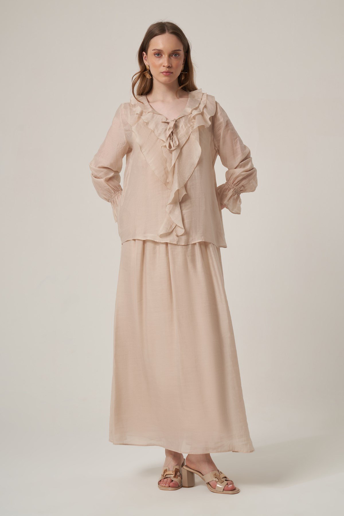 Kadın Fırfır Detay Helena Takım Beige