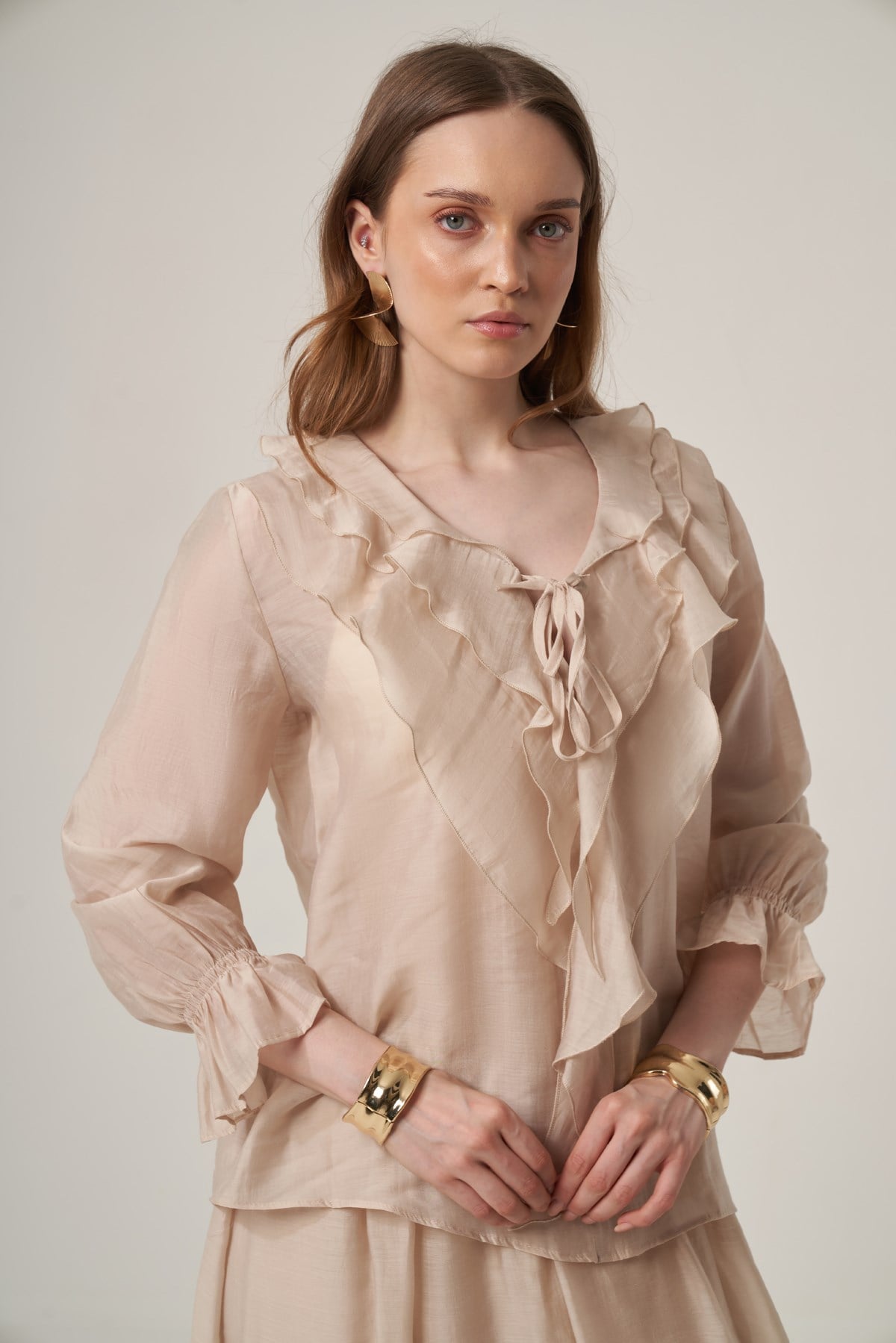 Kadın Fırfır Detay Helena Takım Beige