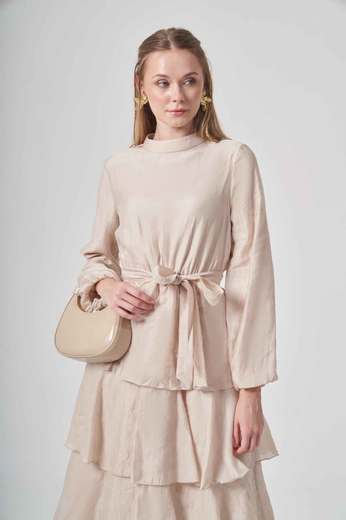 Kadın Fırfırlı Elbise Beige