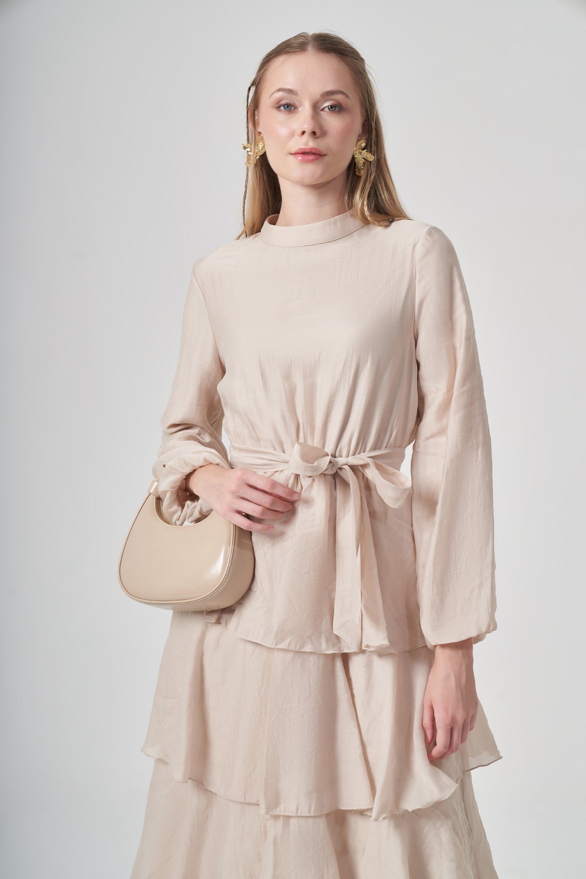Kadın Fırfırlı Elbise Beige
