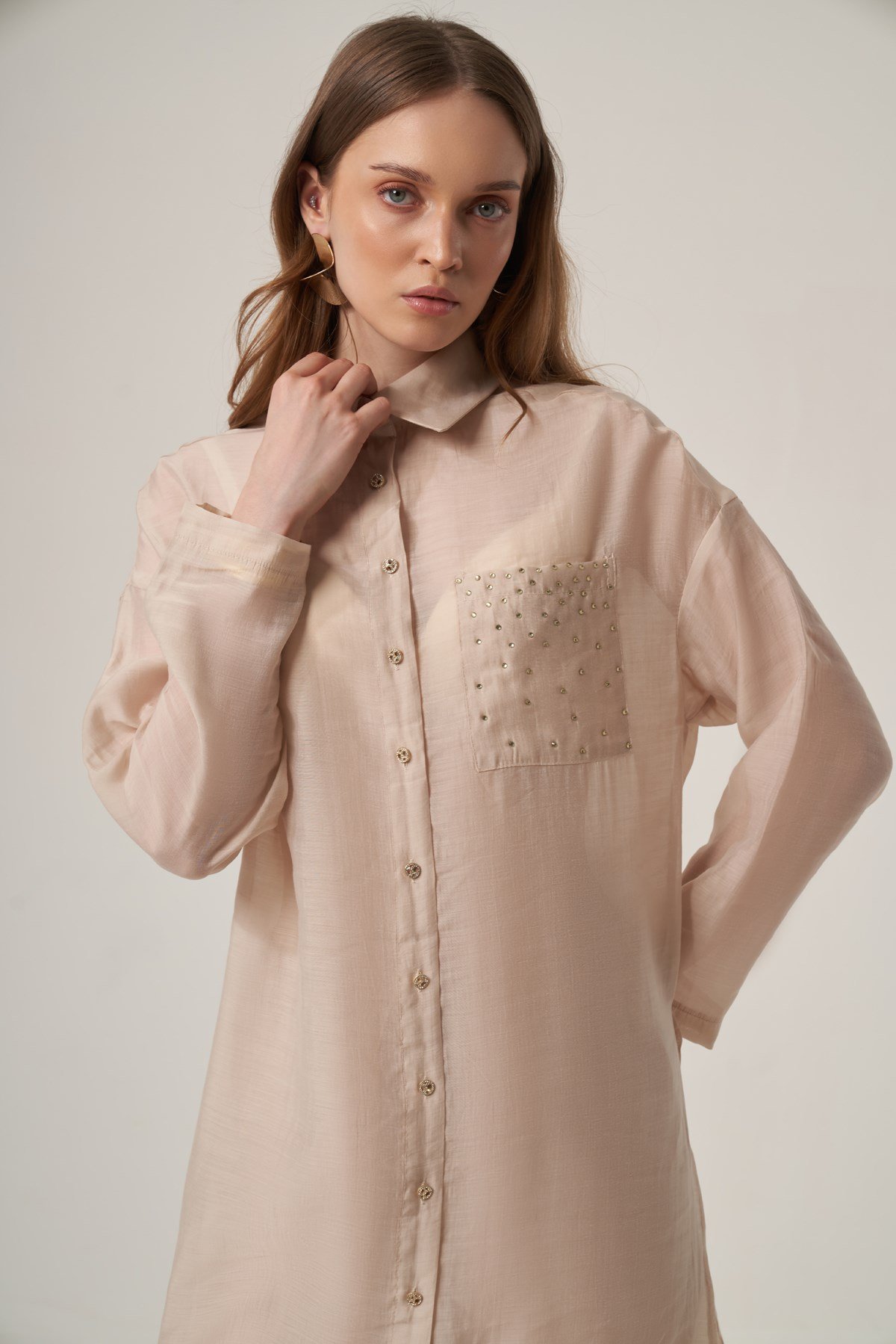 Kadın Helena Uzun Gömlek Takım Beige