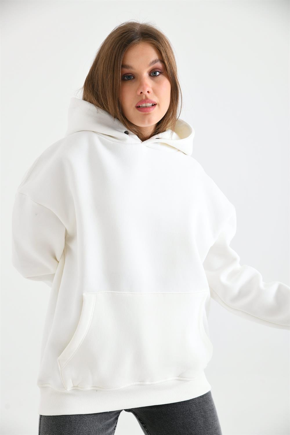 Kadın İçi Şardonlu Sweatshirt BEYAZ