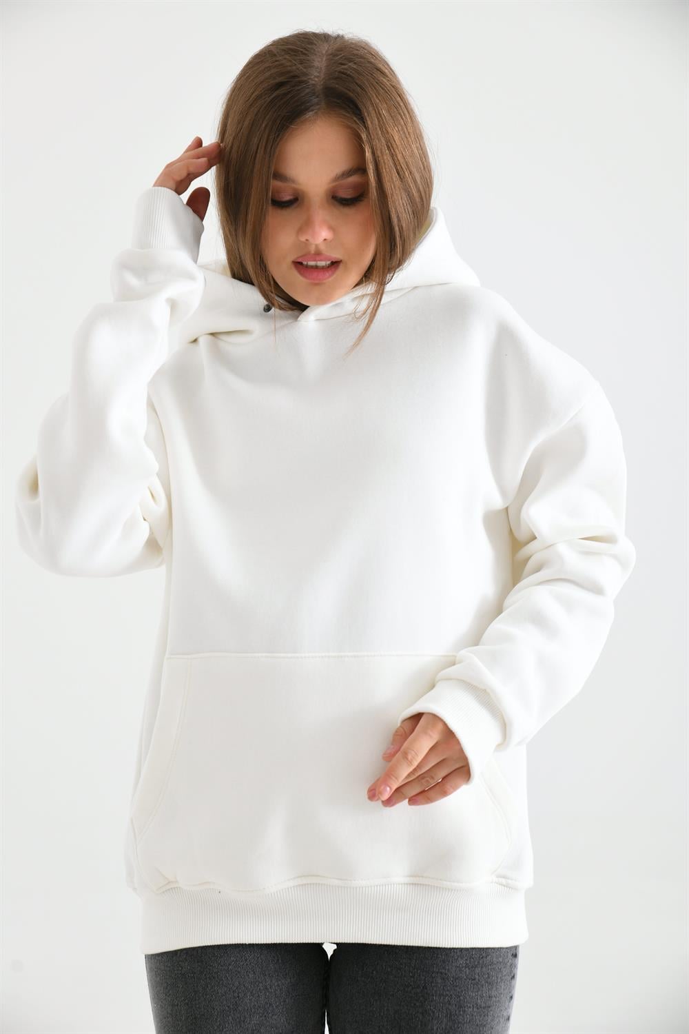 Kadın İçi Şardonlu Sweatshirt BEYAZ