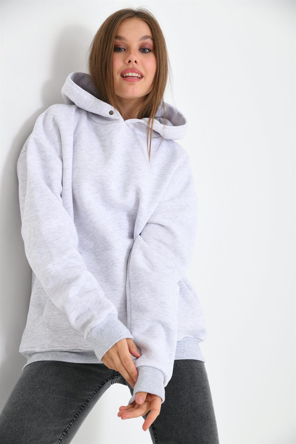 Kadın İçi Şardonlu Sweatshirt GRİ