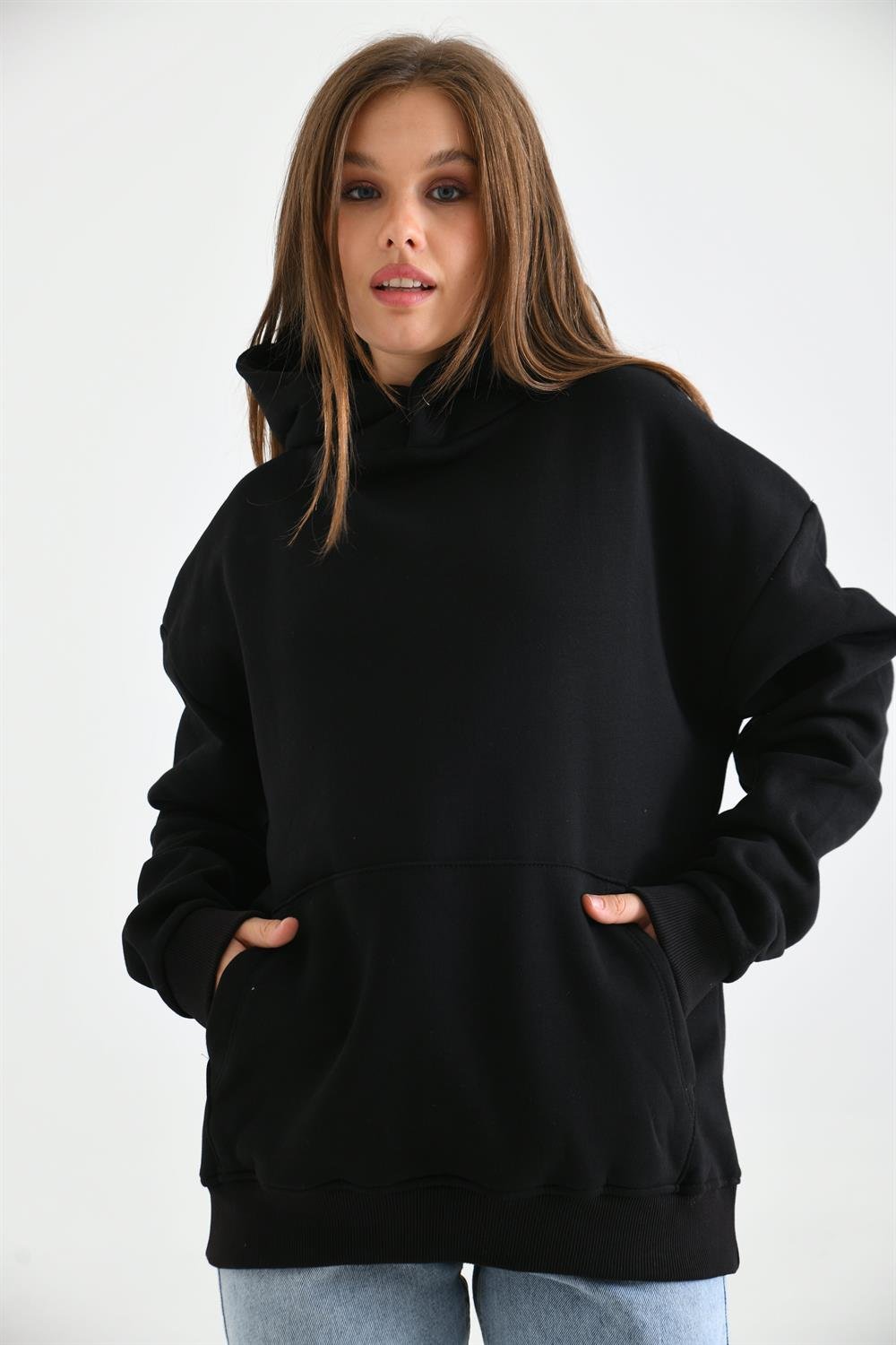 Kadın İçi Şardonlu Sweatshirt SİYAH