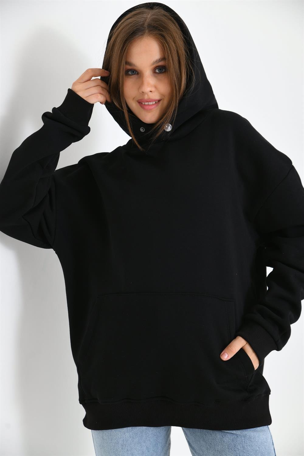 Kadın İçi Şardonlu Sweatshirt SİYAH