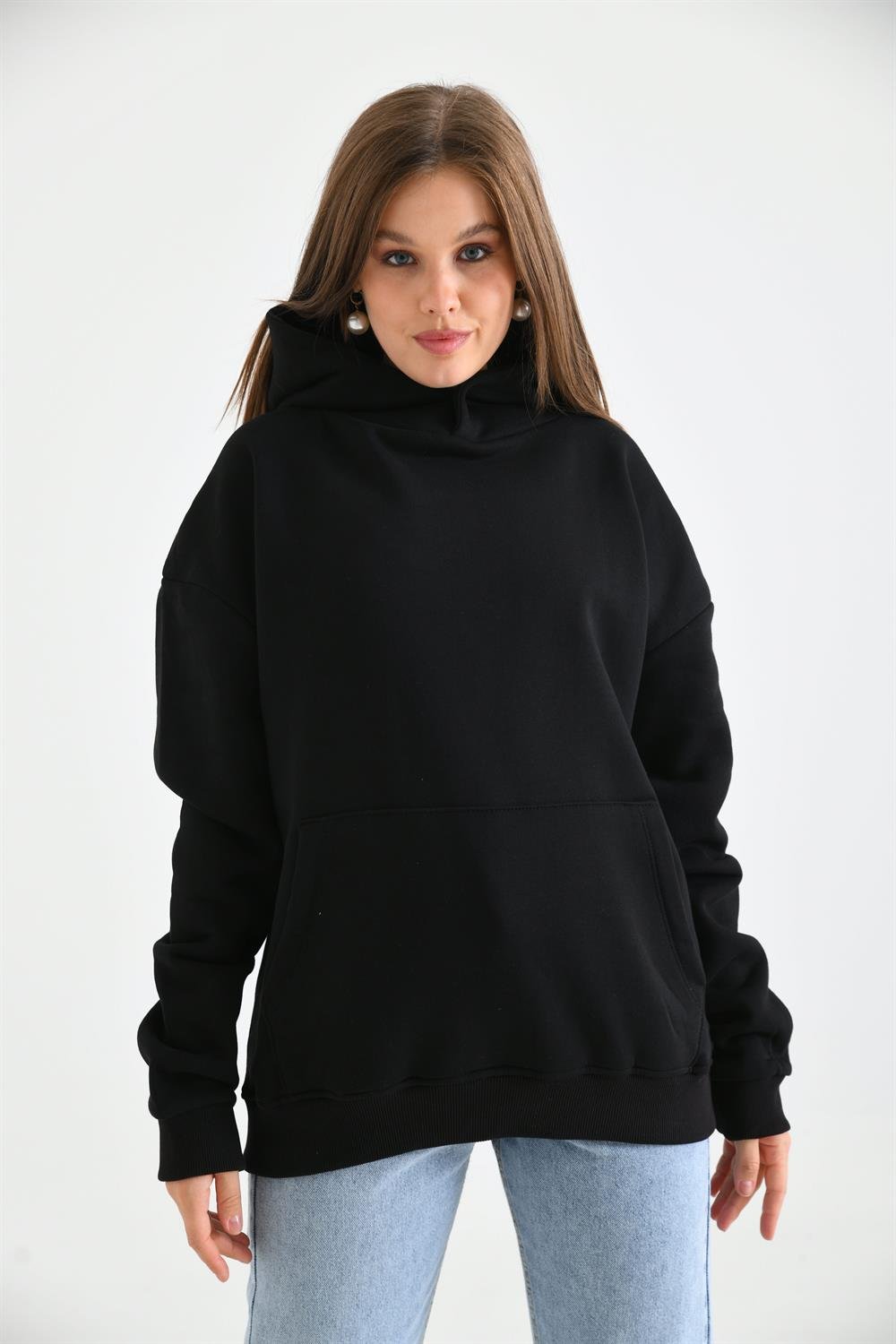 Kadın İçi Şardonlu Sweatshirt SİYAH