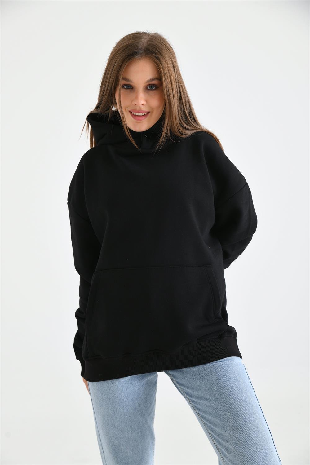 Kadın İçi Şardonlu Sweatshirt SİYAH