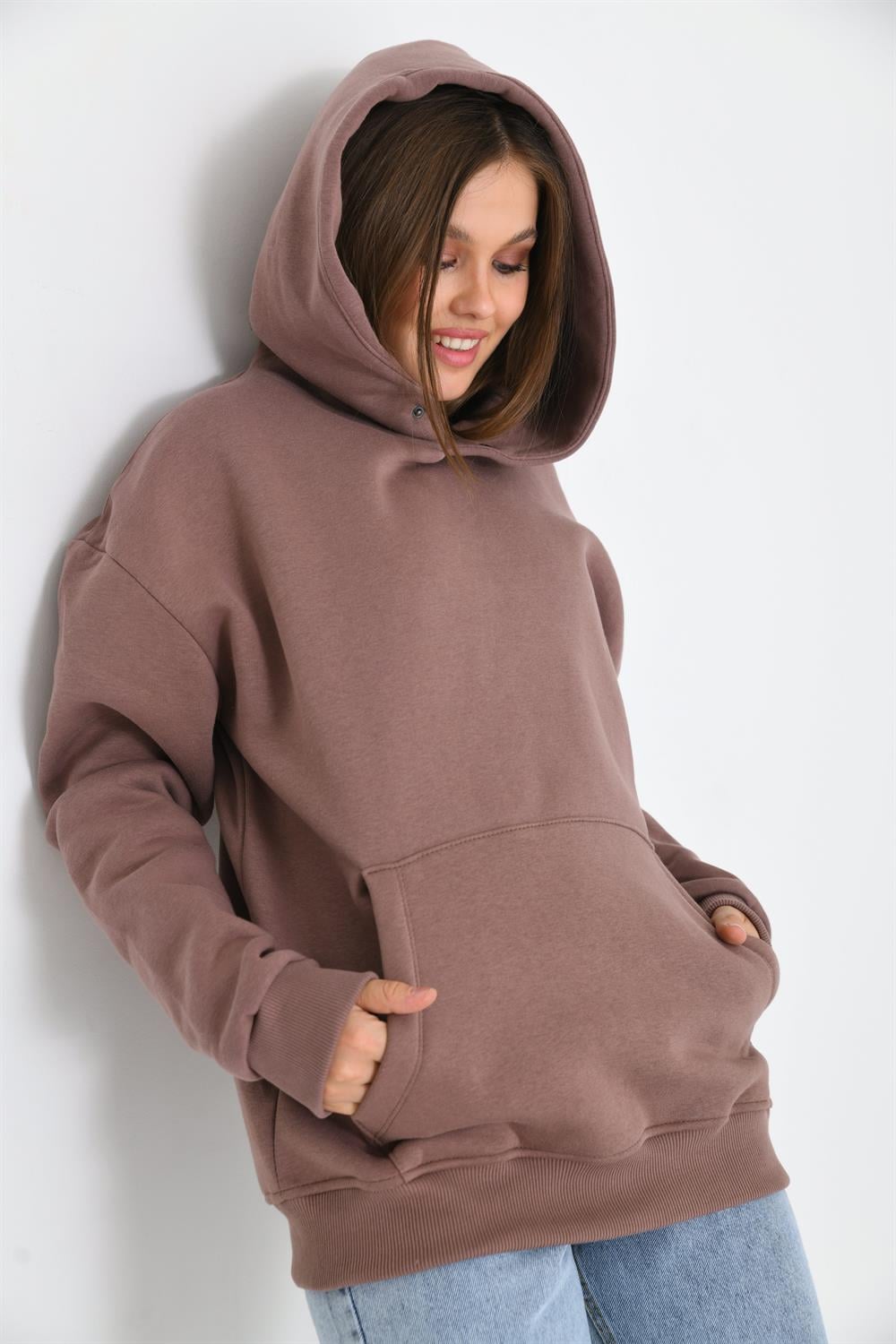 Kadın İçi Şardonlu Sweatshirt VİZON