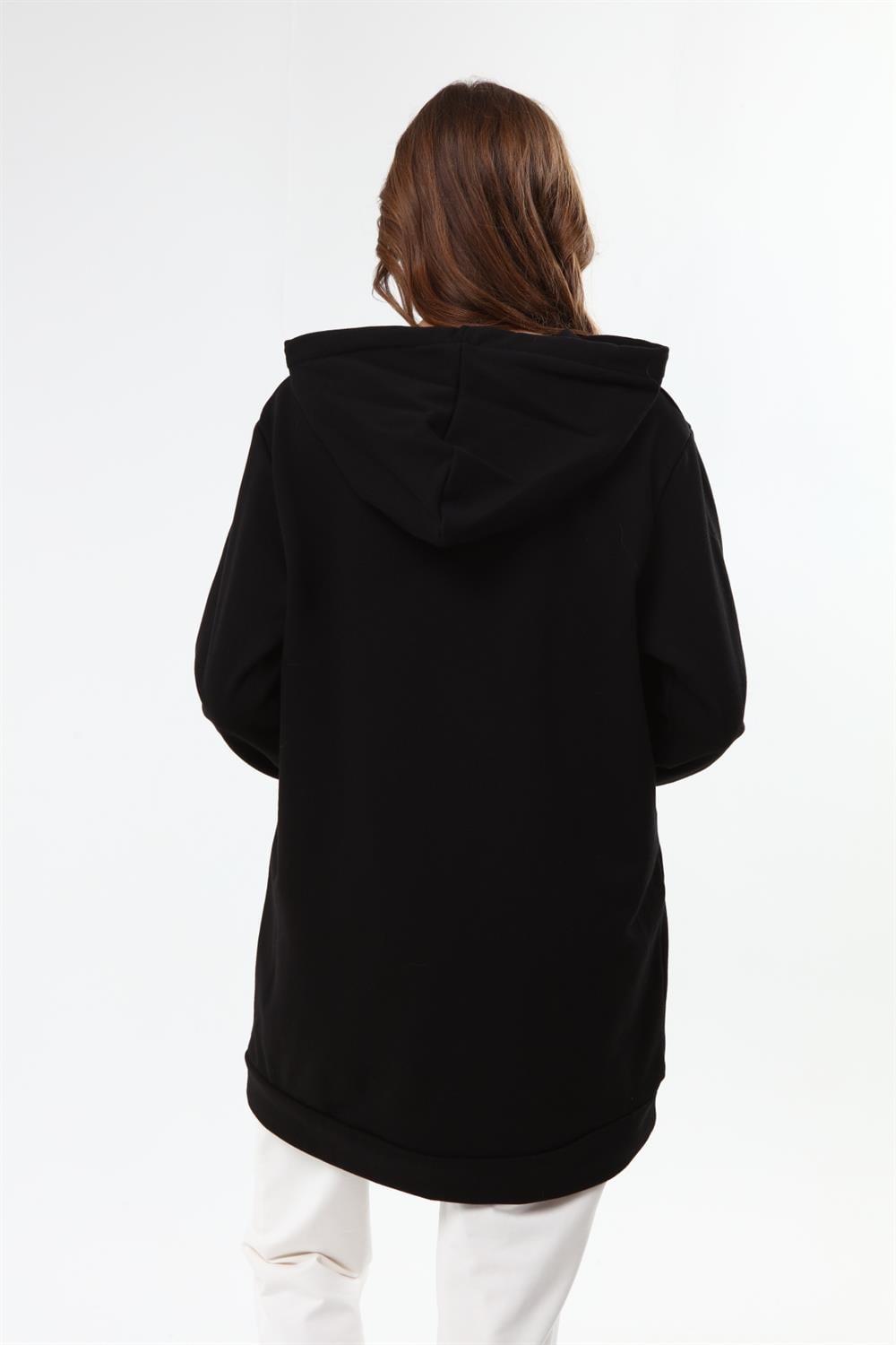 Kadın İki İp Kapşonlu Sweatshirt SİYAH
