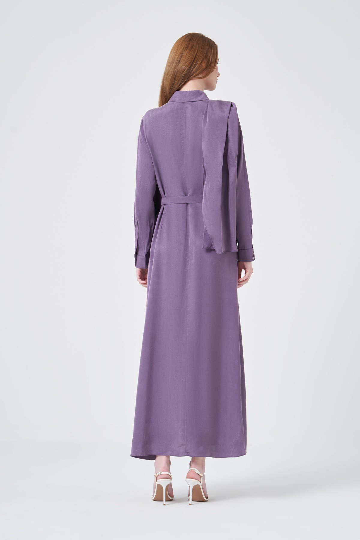 Kadın İpek Kupra Elbise Mürdüm