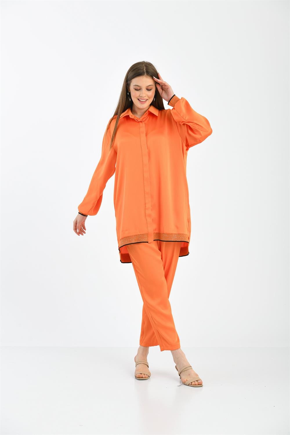 Kadın İpek Saten Takım ORANGE